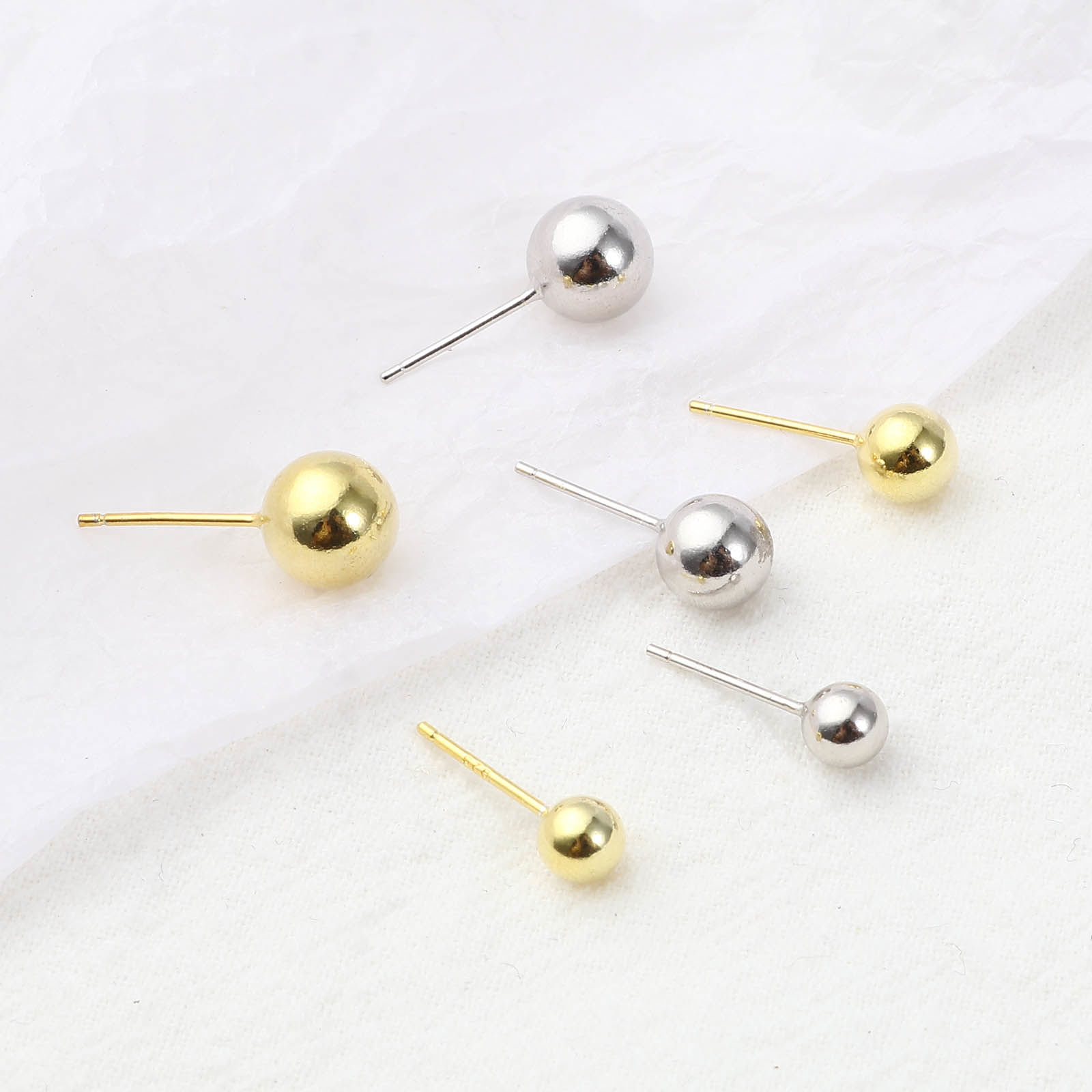 Picture of Sterling Silver Ear Post Stud Earrings Findings Ball Multicolor 1 Gram