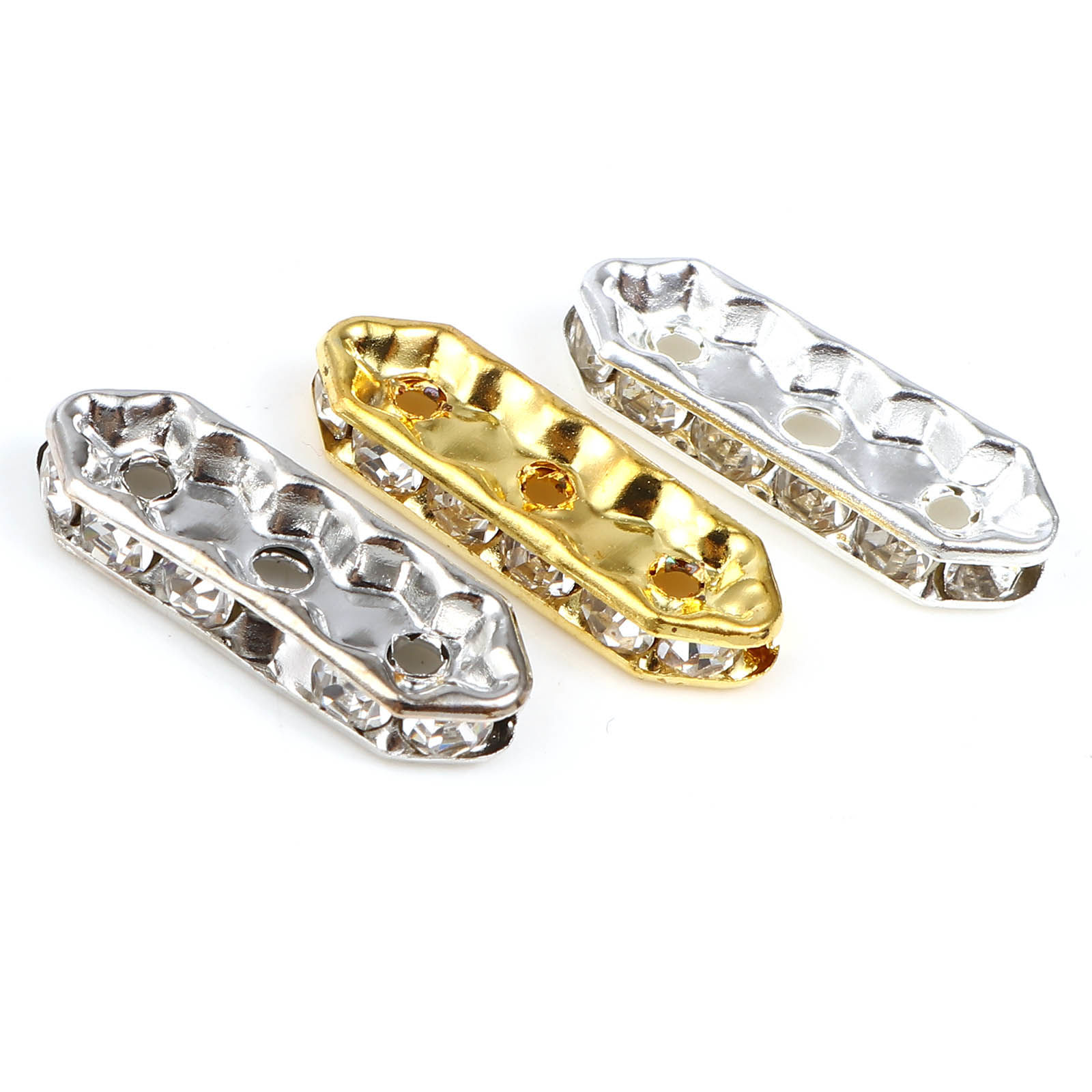 Picture of Iron Based Alloy Spacer Spacer Beads Oval Multicolor Clear Rhinestone About 21mm x 7mm, Hole: Approx 2.2mm, 50 PCs