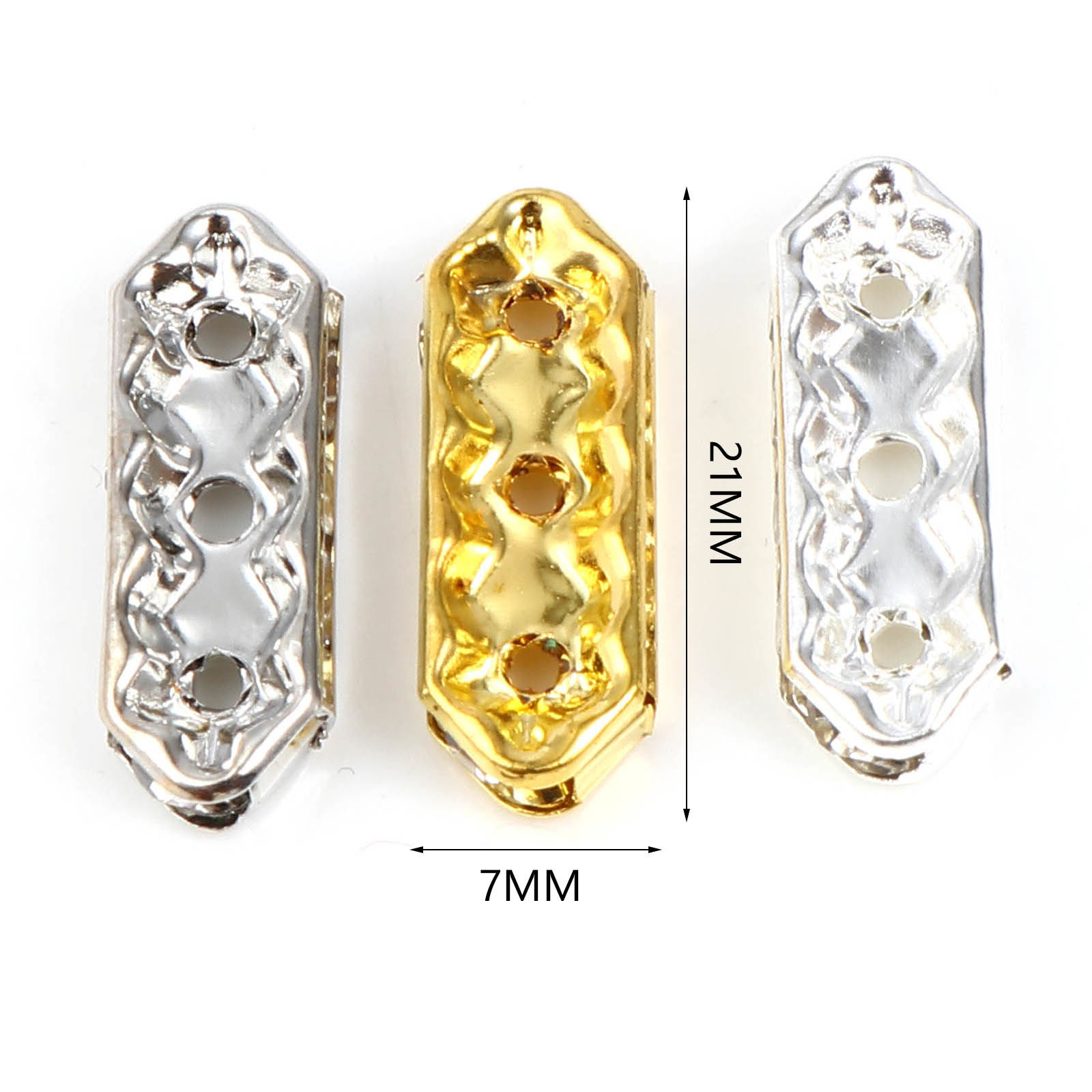 Picture of Iron Based Alloy Spacer Spacer Beads Oval Multicolor Clear Rhinestone About 21mm x 7mm, Hole: Approx 2.2mm, 50 PCs