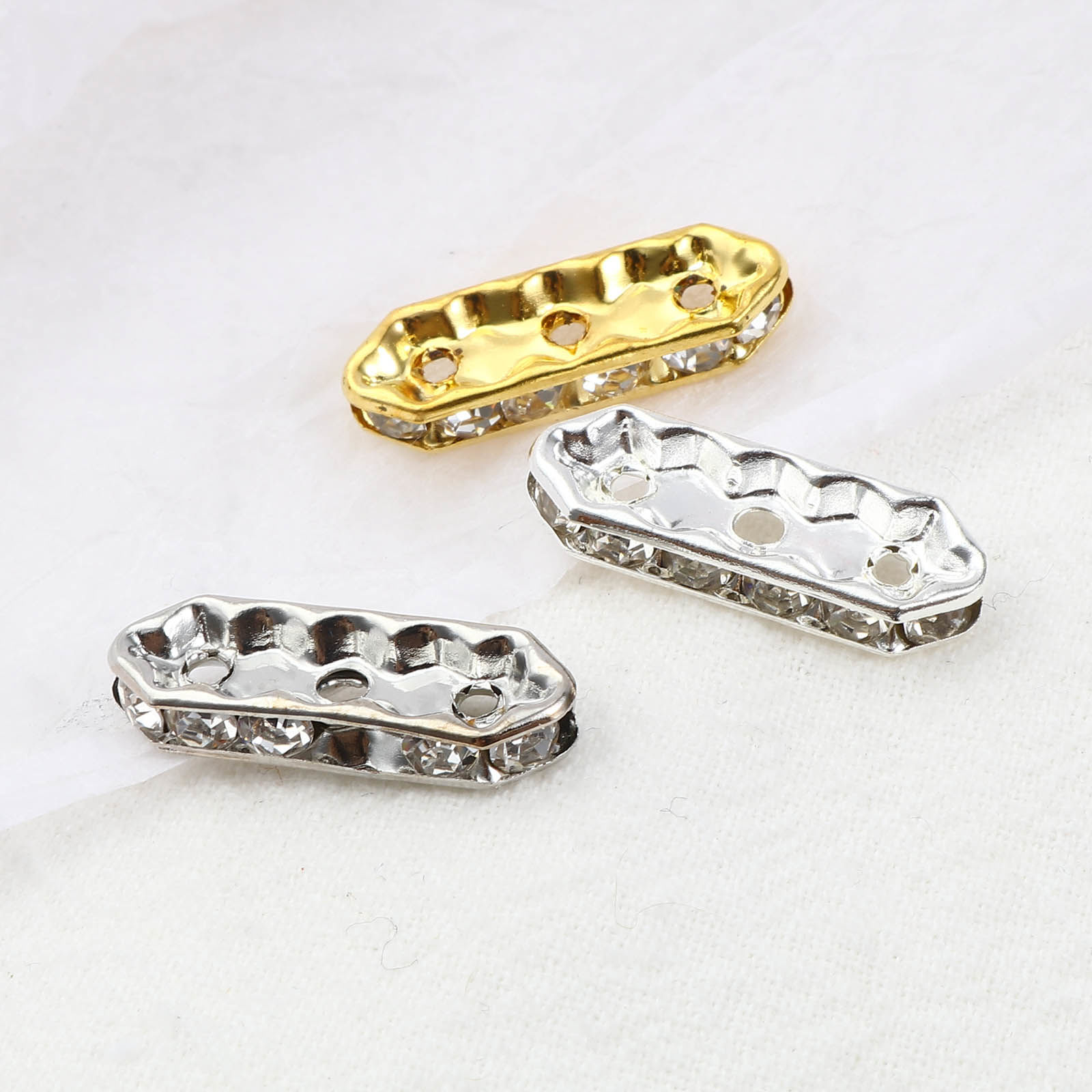 Picture of Iron Based Alloy Spacer Spacer Beads Oval Multicolor Clear Rhinestone About 21mm x 7mm, Hole: Approx 2.2mm, 50 PCs