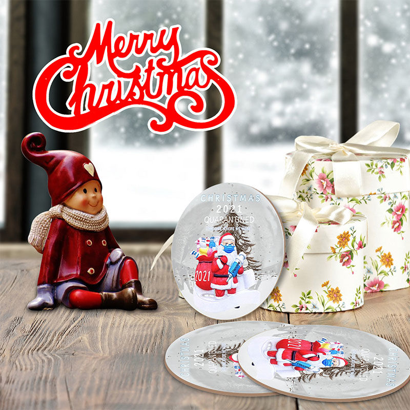 Imagen de Santa Claus Wearing A Mask Natural Wood Round Christmas Tree Home Hanging Decoration