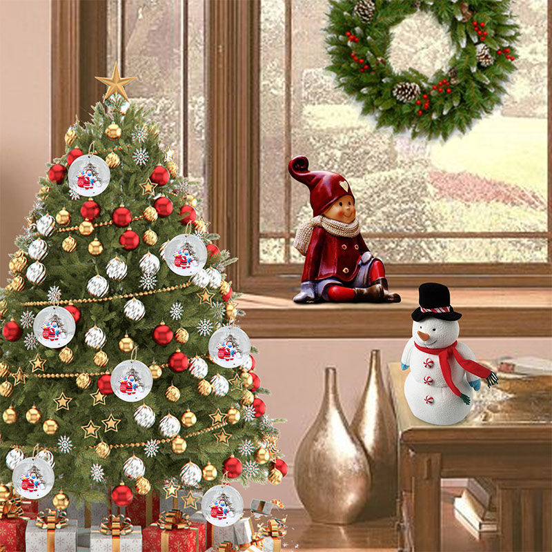 Imagen de Santa Claus Wearing A Mask Natural Wood Round Christmas Tree Home Hanging Decoration
