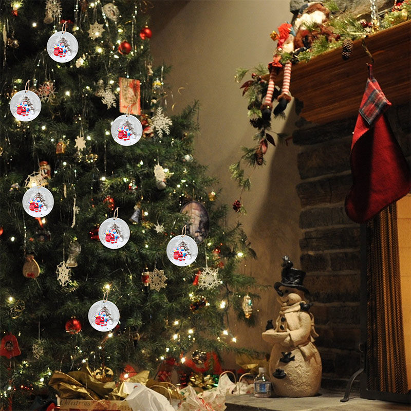 Imagen de Santa Claus Wearing A Mask Natural Wood Round Christmas Tree Home Hanging Decoration
