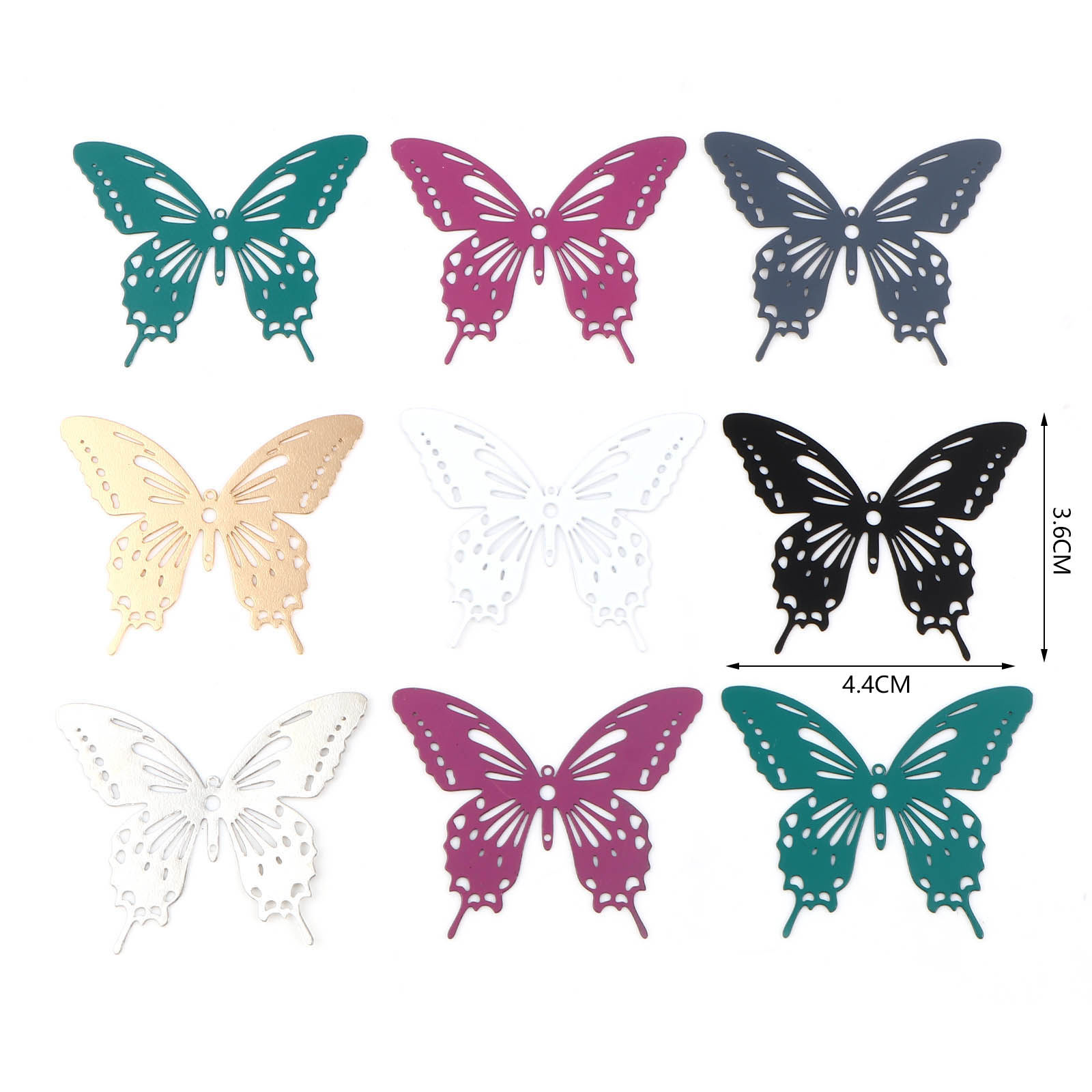 Picture of Iron Based Alloy Filigree Stamping Pendants Butterfly Animal Multicolor Painted 44mm x 36mm, 10 PCs