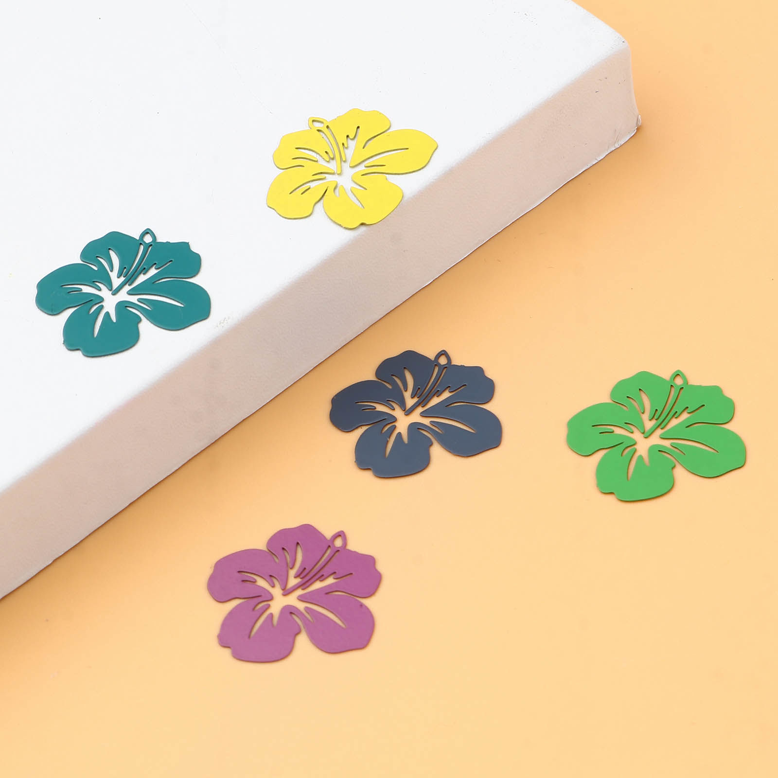 Picture of Brass Filigree Stamping Charms Multicolor Flower Painted 21mm x 19mm, 20 PCs