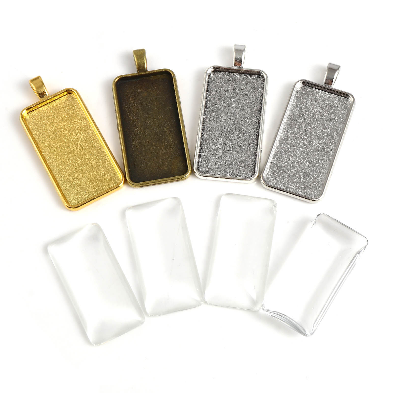 Imagen de Aleación de Metal de Zinc + Vidrio Soporta a Cabachones Colgantes Rectángulo Multicolor Base Camafeo (Apta 3.8cm x 1.9cm) 5cm x 2.2cm, 5 Juegos ( 2 Unidades/Juego)