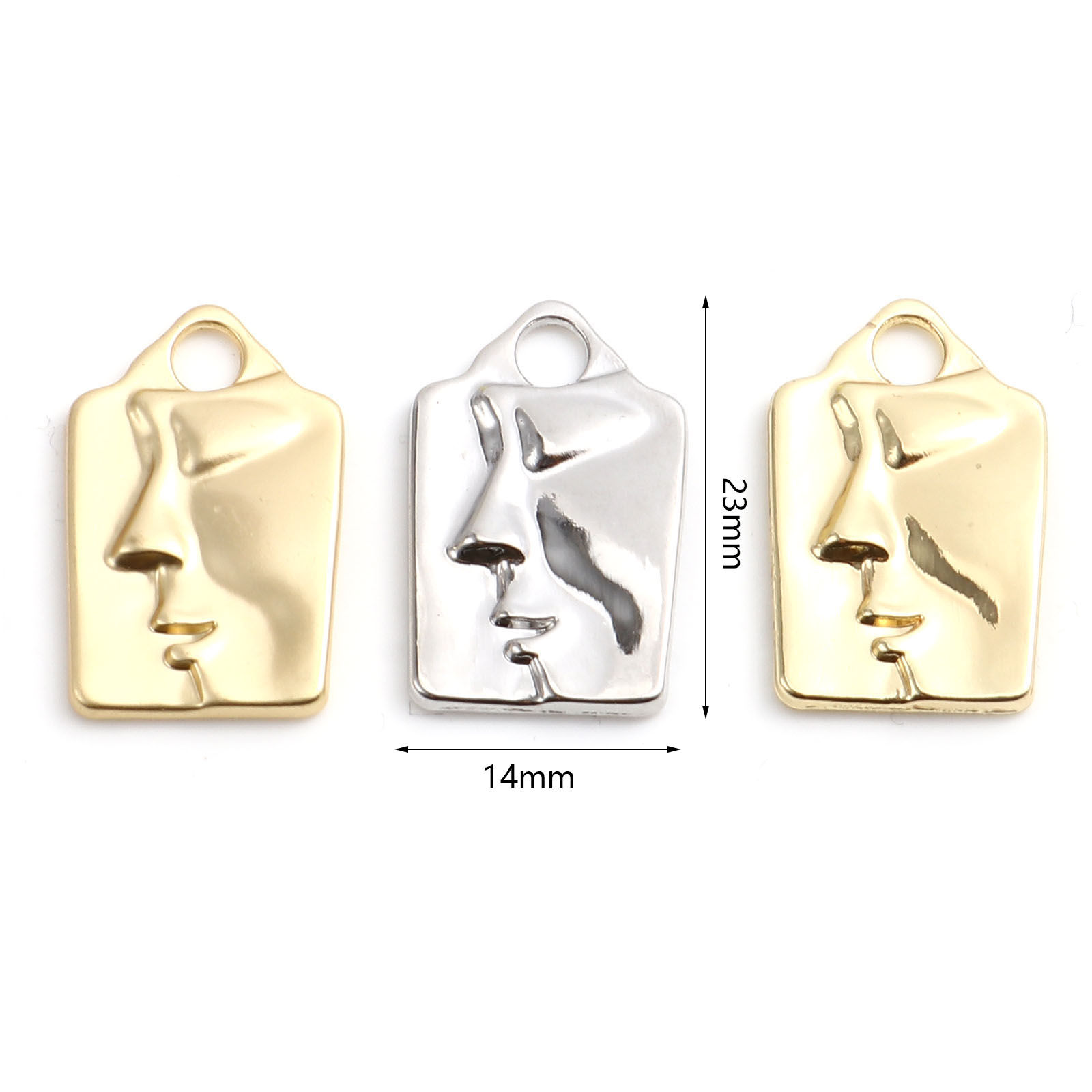 Imagen de Zamak Colgantes Charms Cara Multicolor Rectángulo 23mm x 14mm, 10 Unidades