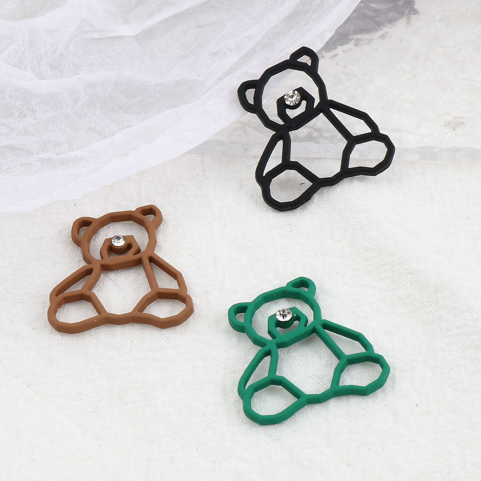 Imagen de Zamak Colgantes Charms Oso Multicolor Transparente Rhinestone Pintura 25mm x 23mm, 10 Unidades
