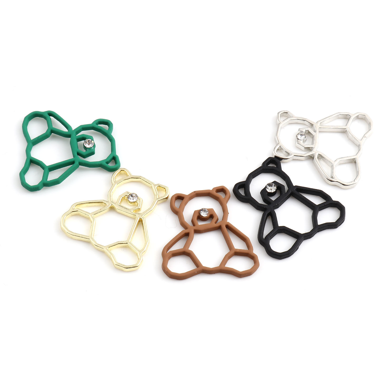 Imagen de Zamak Colgantes Charms Oso Multicolor Transparente Rhinestone Pintura 25mm x 23mm, 10 Unidades