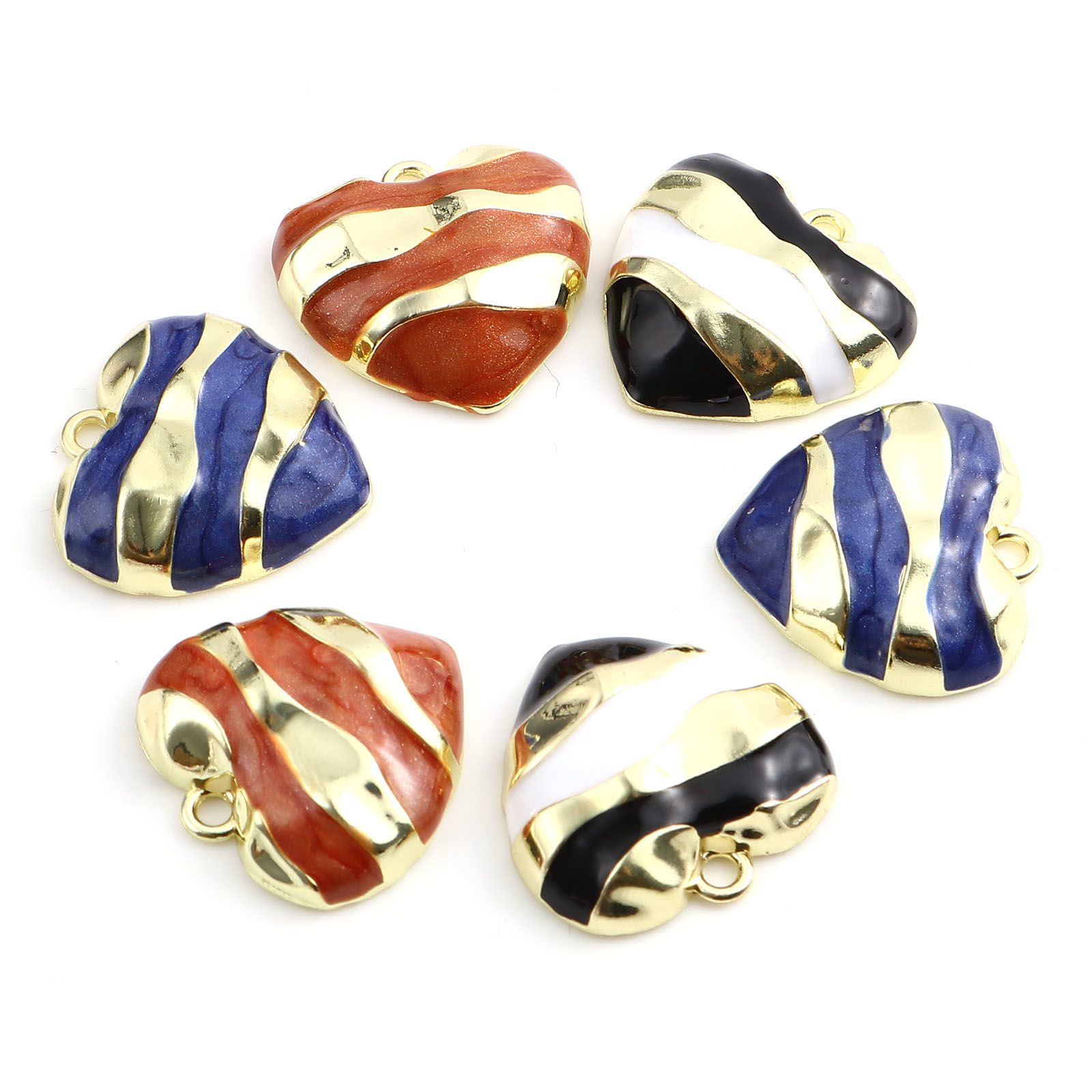 Imagen de Zamak día de San Valentín Colgantes Charms Corazón Chapado en Oro Multicolor Esmalte 20mm x 20mm, 5 Unidades
