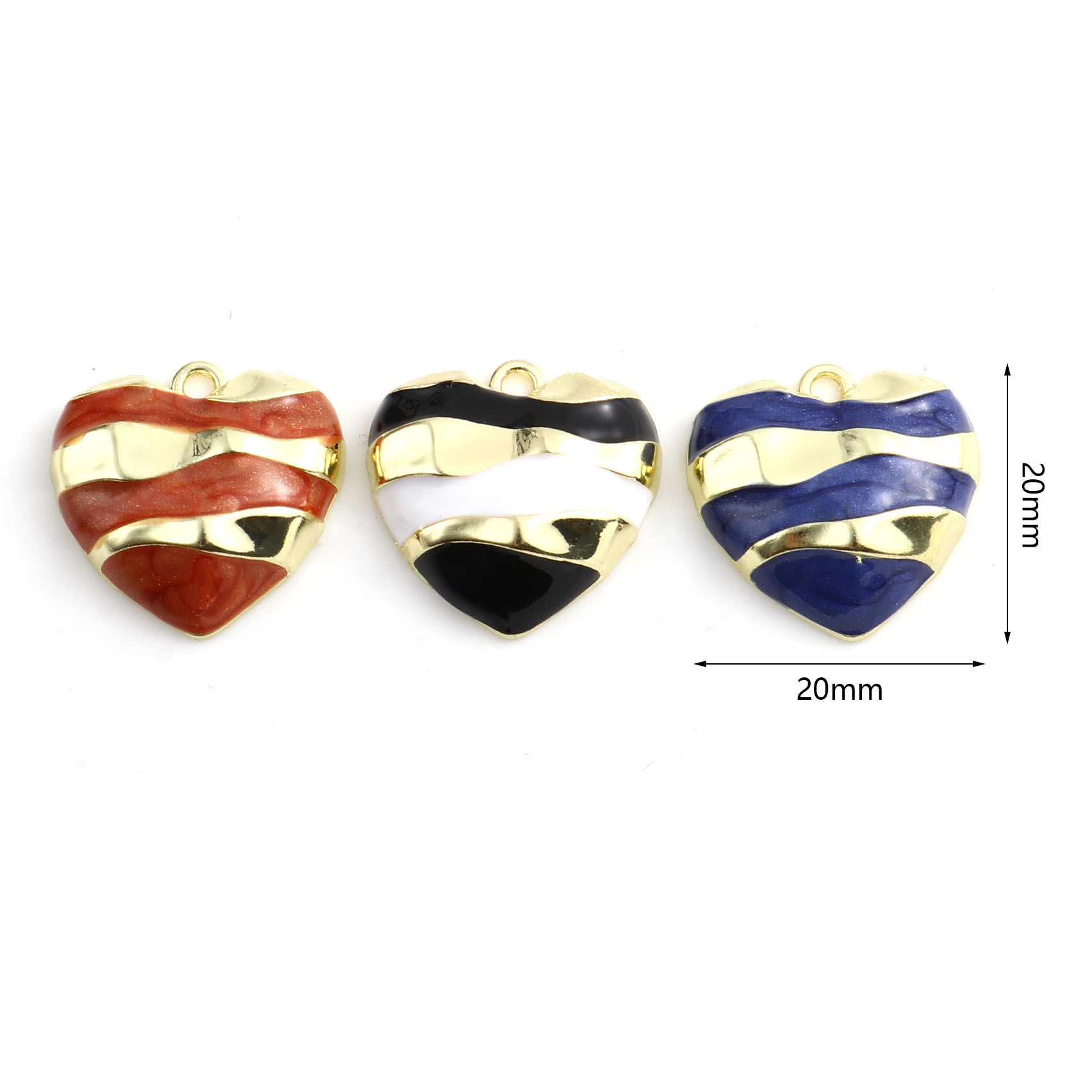 Imagen de Zamak día de San Valentín Colgantes Charms Corazón Chapado en Oro Multicolor Esmalte 20mm x 20mm, 5 Unidades