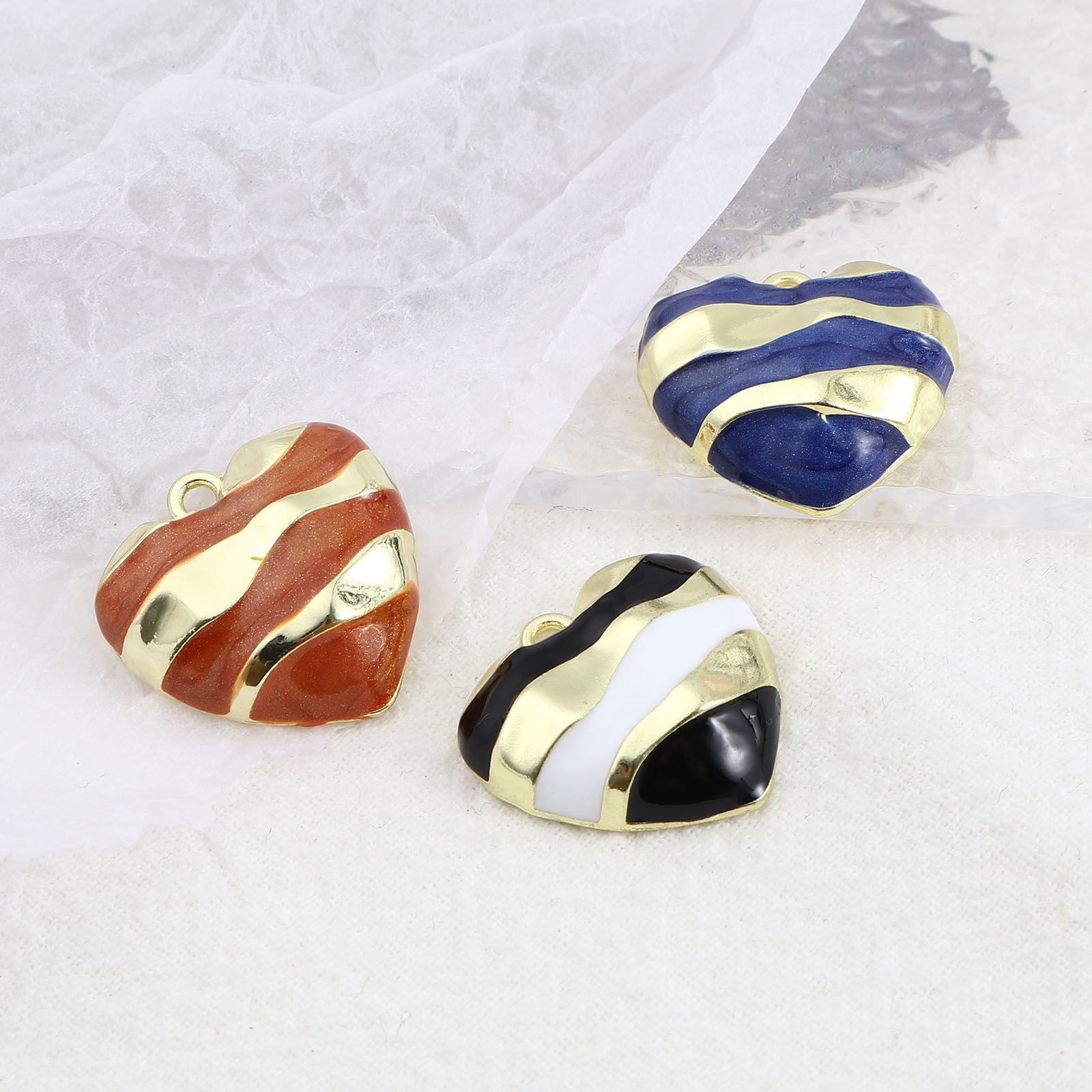 Imagen de Zamak día de San Valentín Colgantes Charms Corazón Chapado en Oro Multicolor Esmalte 20mm x 20mm, 5 Unidades