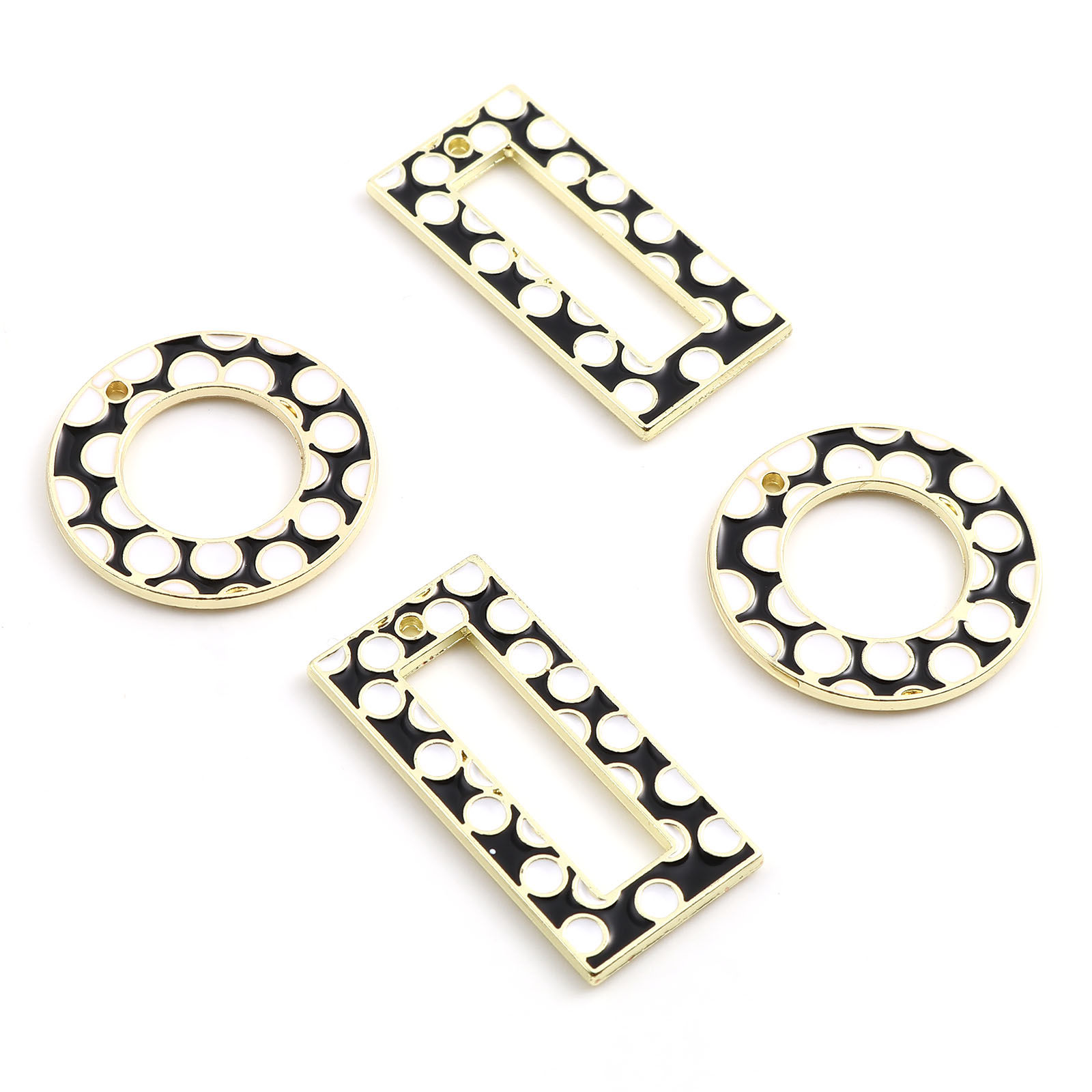 Picture of Zinc Based Alloy Charms Geometric Gold Plated Black & White Circle Enamel 5 PCs