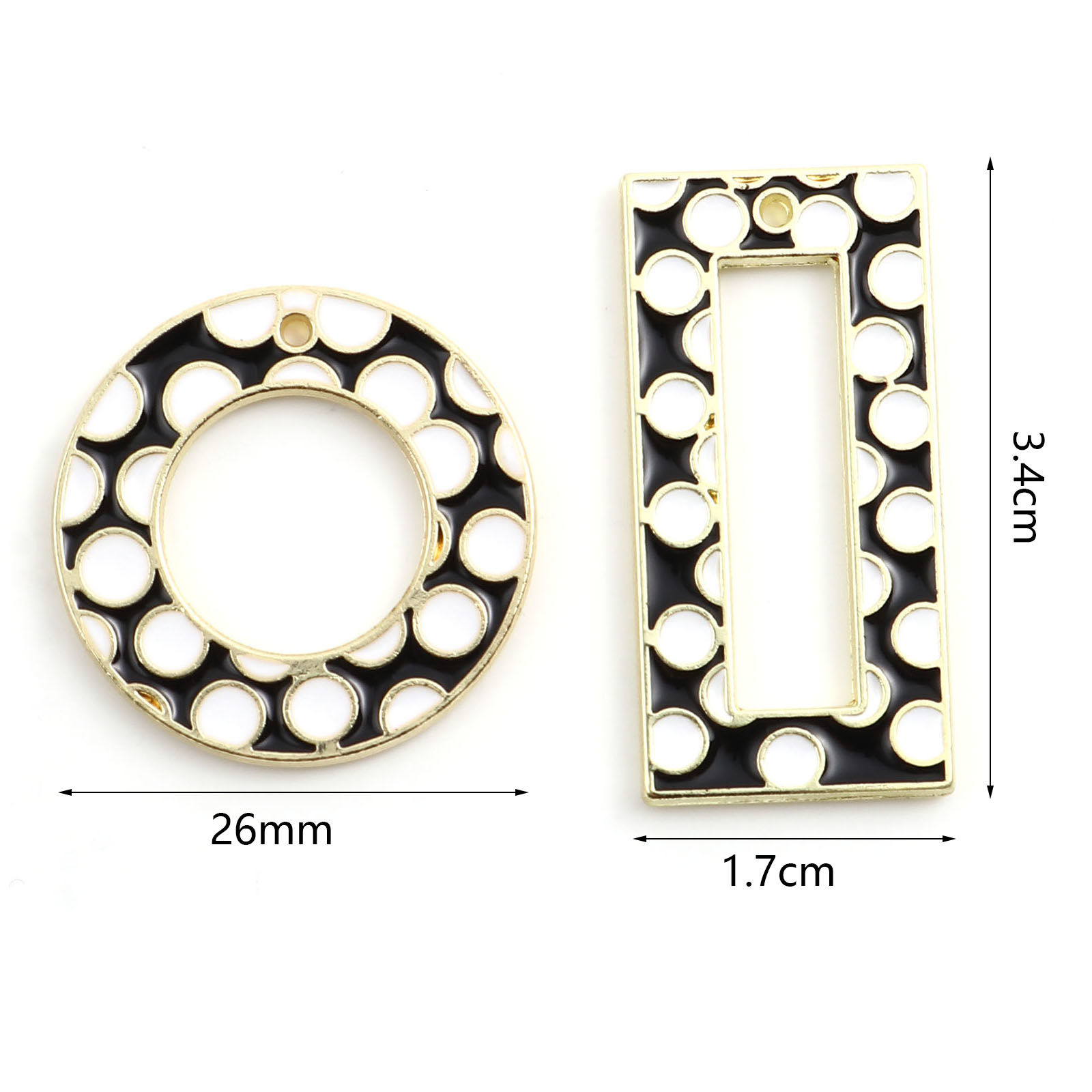 Picture of Zinc Based Alloy Charms Geometric Gold Plated Black & White Circle Enamel 5 PCs