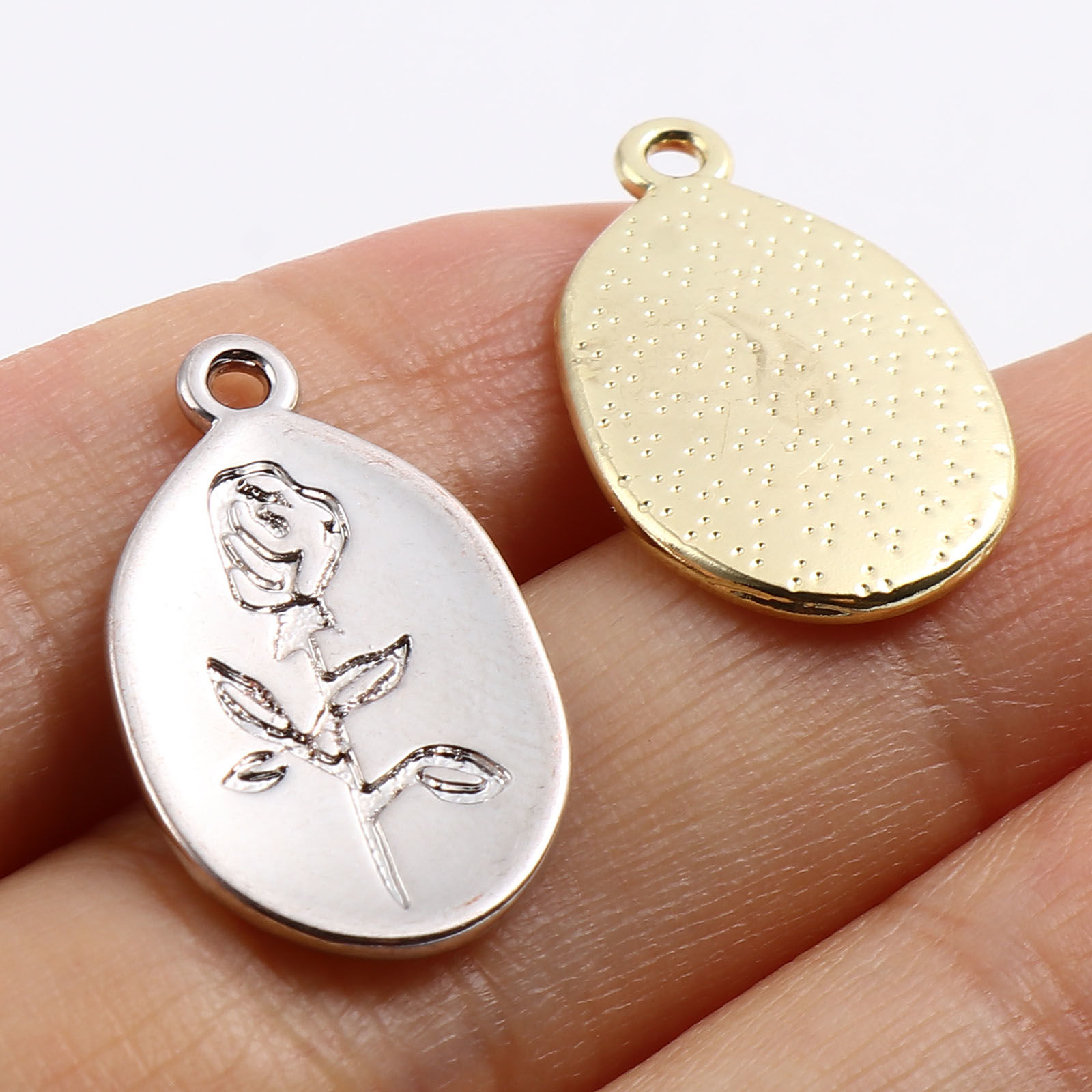 Picture of Zinc Based Alloy Charms Oval Multicolor Flower 22.5mm x 13mm, 10 PCs