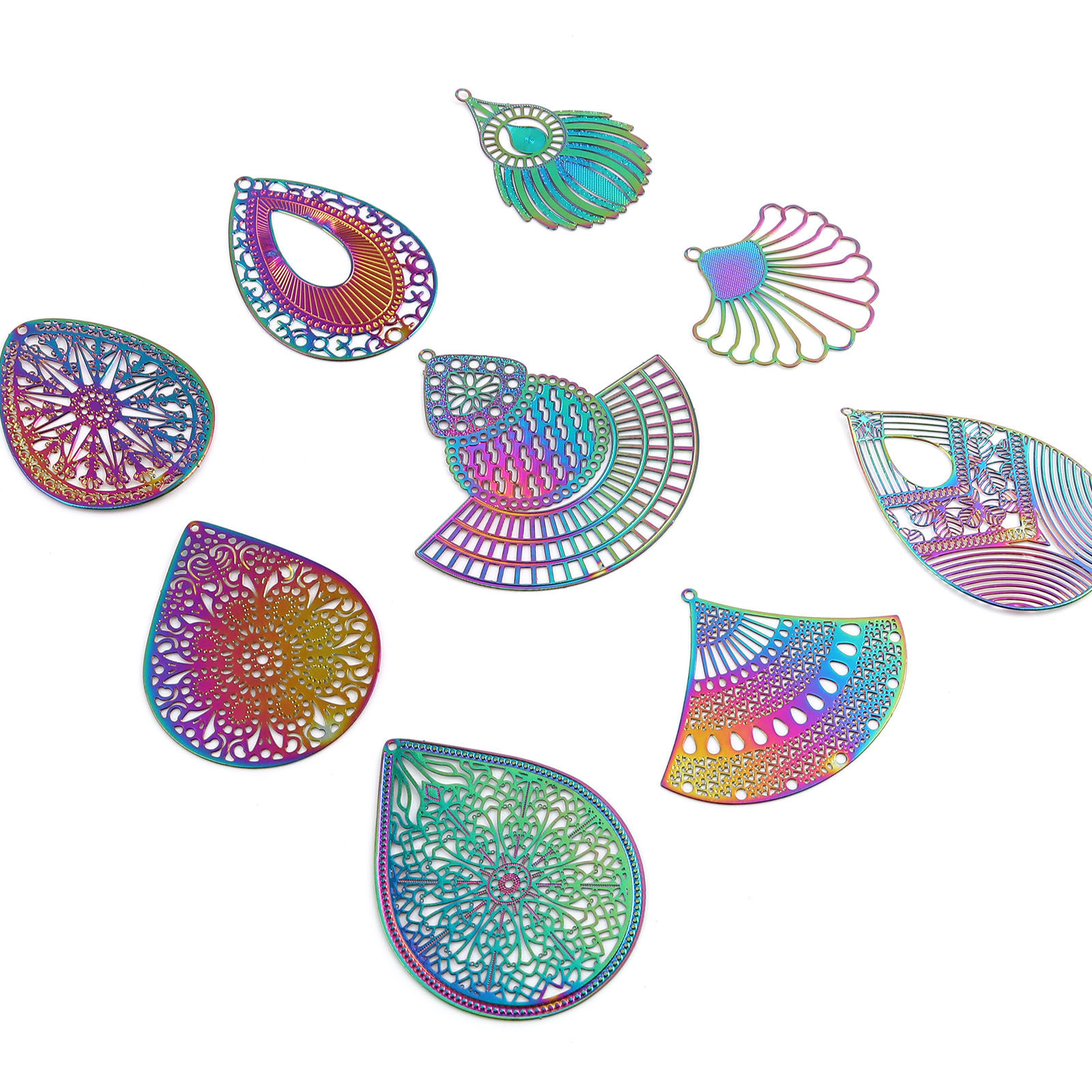 Picture of Iron Based Alloy Filigree Stamping Pendants Multicolor 5 PCs