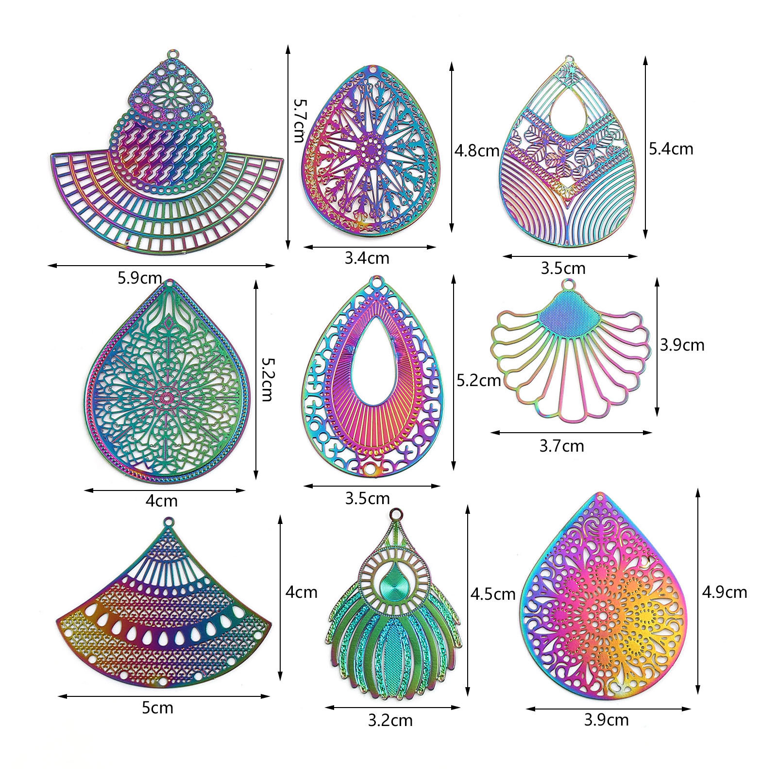 Picture of Iron Based Alloy Filigree Stamping Pendants Multicolor 5 PCs