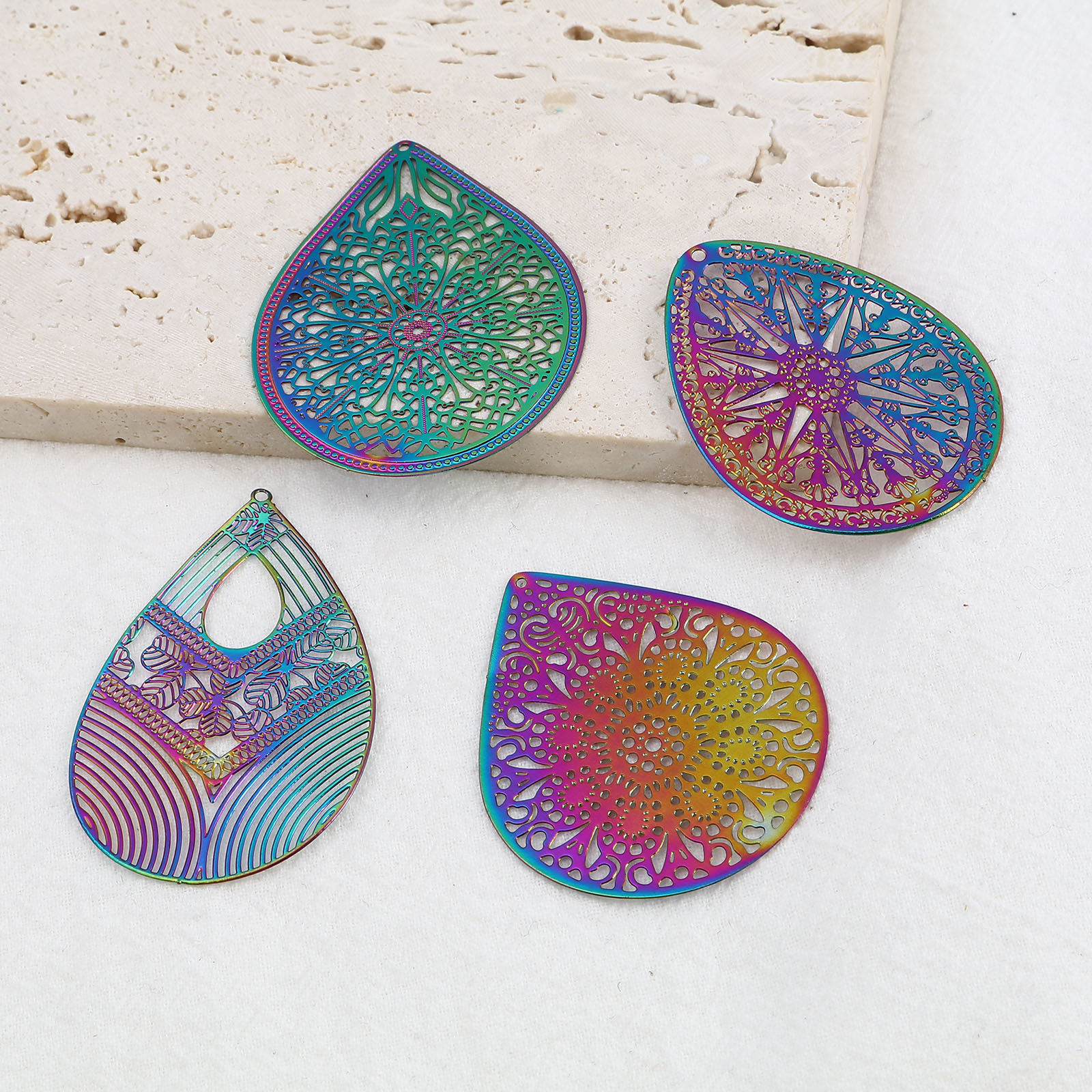 Picture of Iron Based Alloy Filigree Stamping Pendants Multicolor 5 PCs