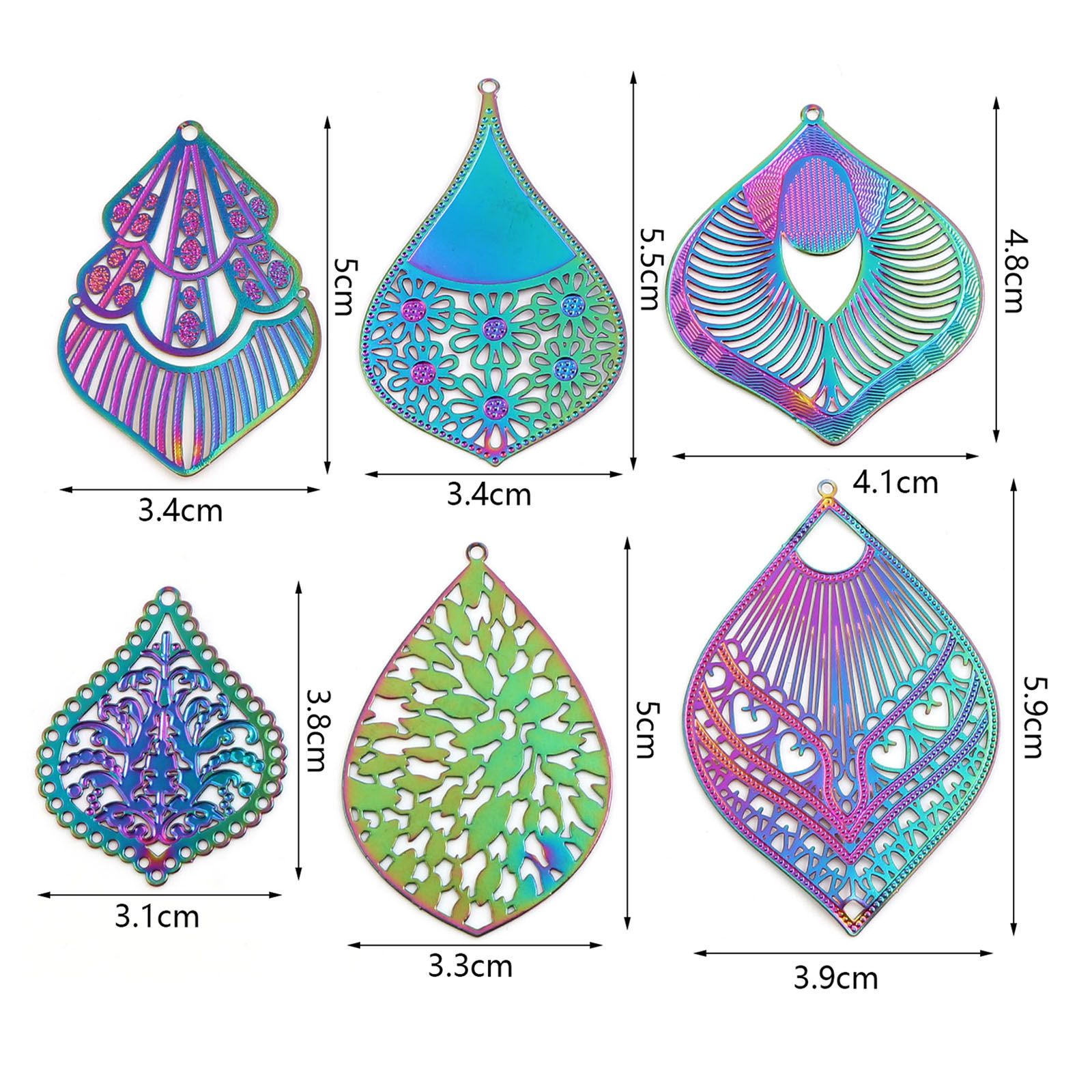 Picture of Iron Based Alloy Filigree Stamping Pendants Multicolor 5 PCs