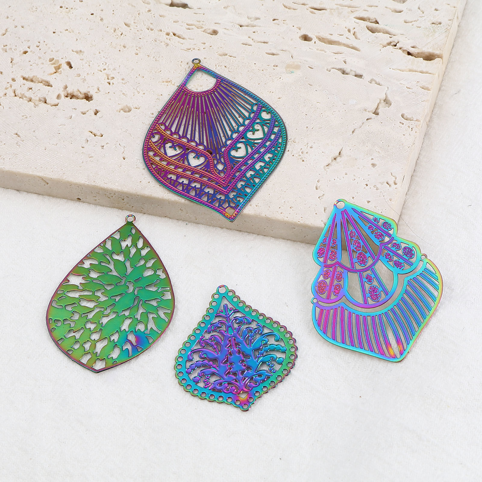 Picture of Iron Based Alloy Filigree Stamping Pendants Multicolor 5 PCs