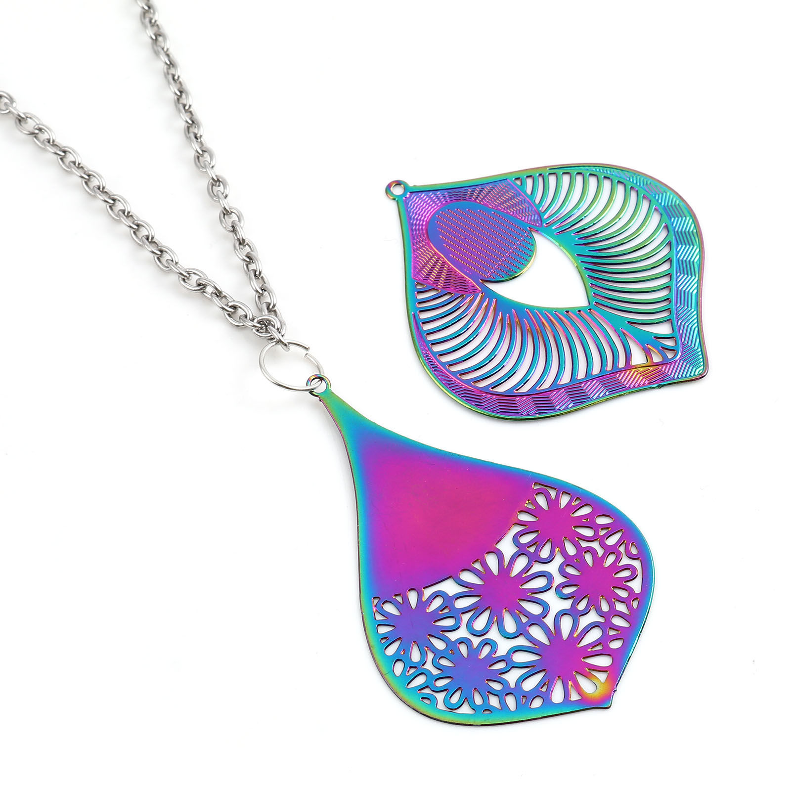 Picture of Iron Based Alloy Filigree Stamping Pendants Multicolor 5 PCs