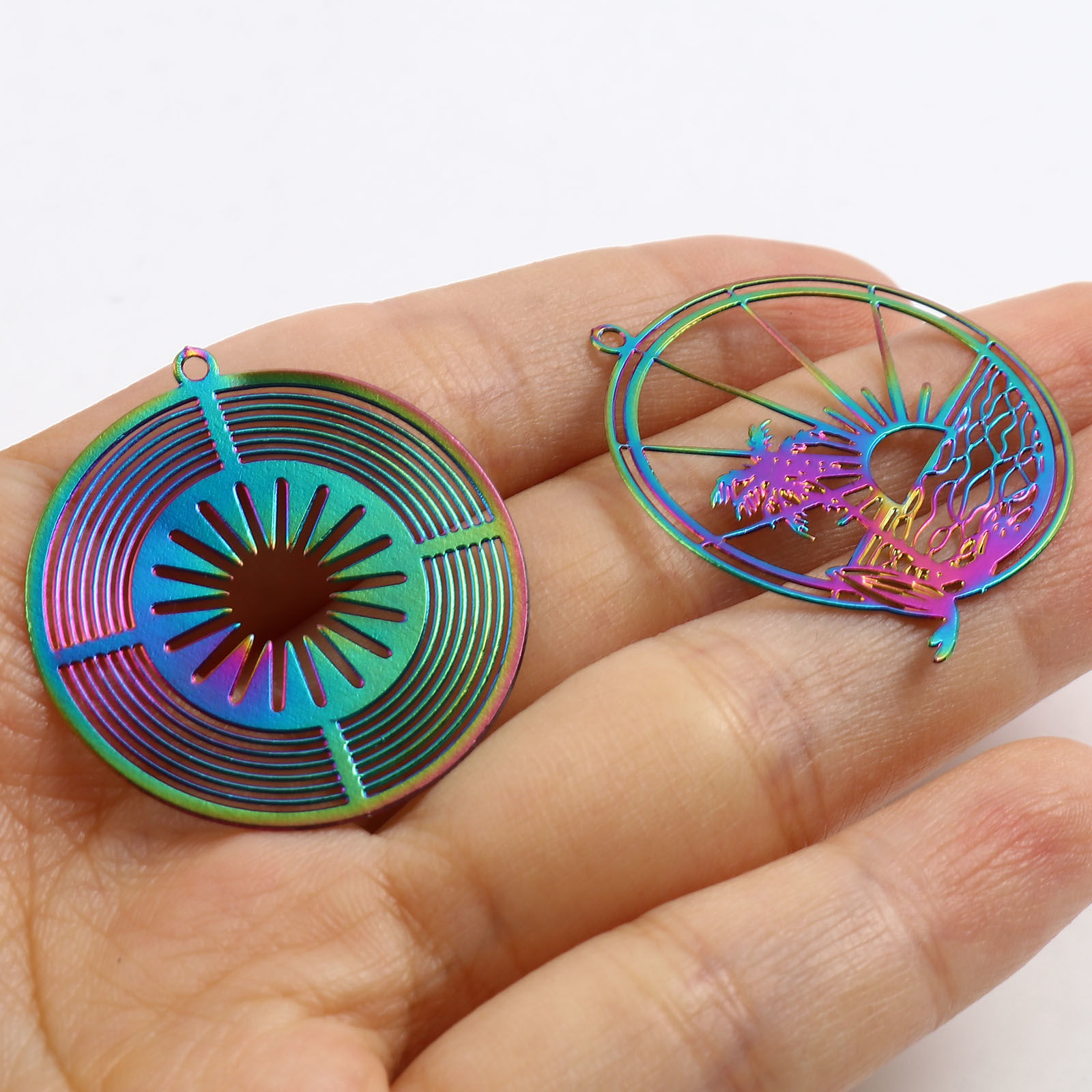Picture of Iron Based Alloy Filigree Stamping Pendants Multicolor 5 PCs