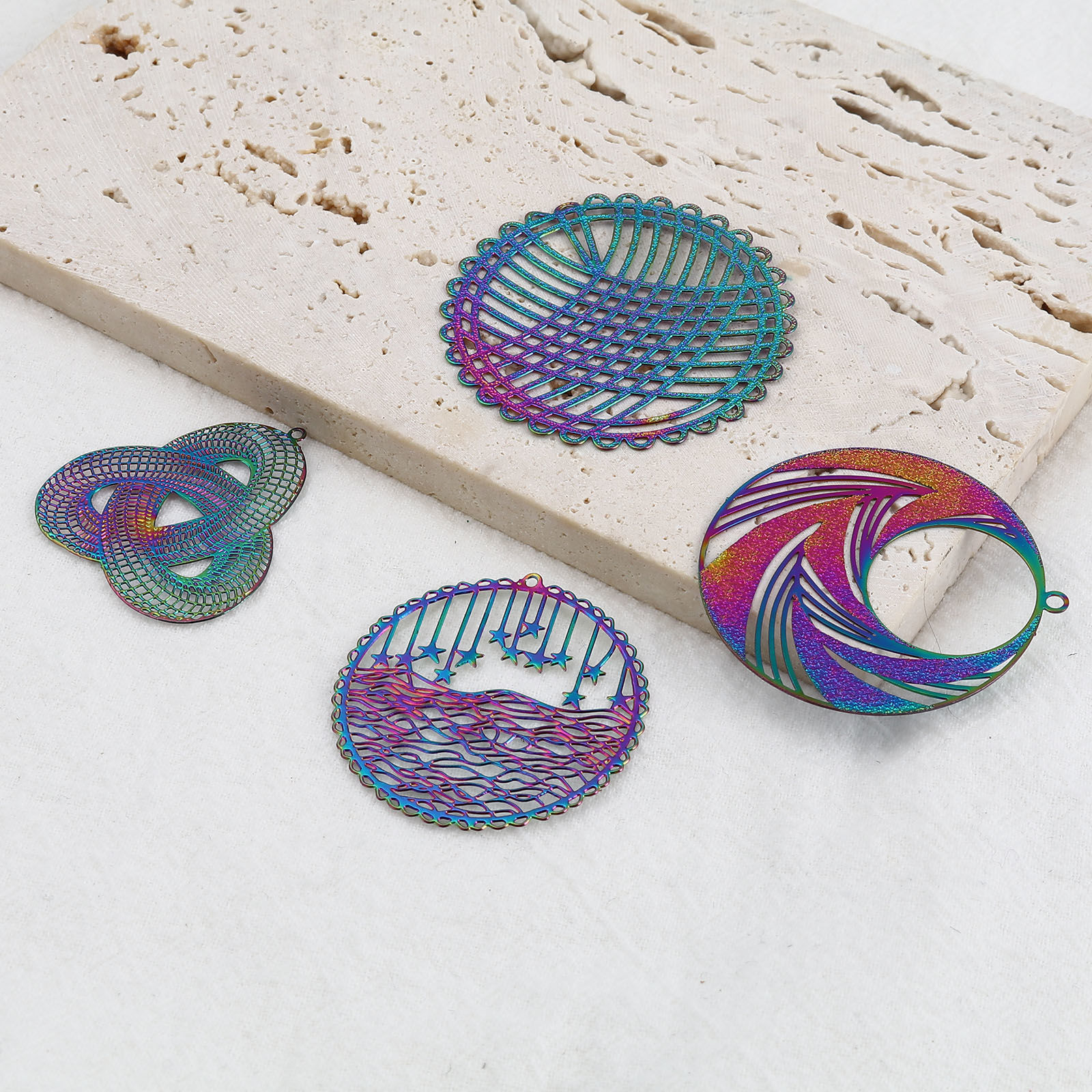 Picture of Iron Based Alloy Filigree Stamping Pendants Multicolor 5 PCs