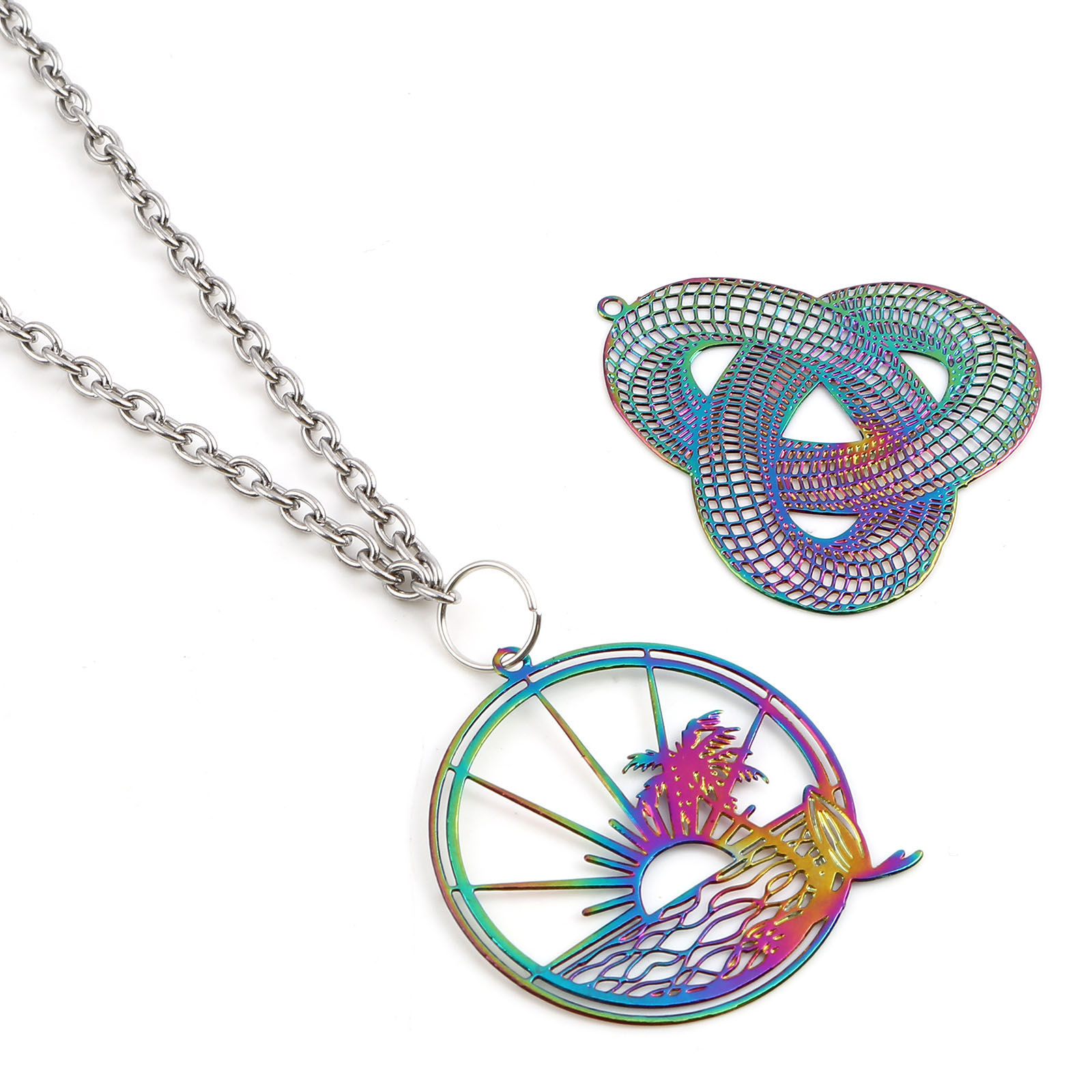 Picture of Iron Based Alloy Filigree Stamping Pendants Multicolor 5 PCs