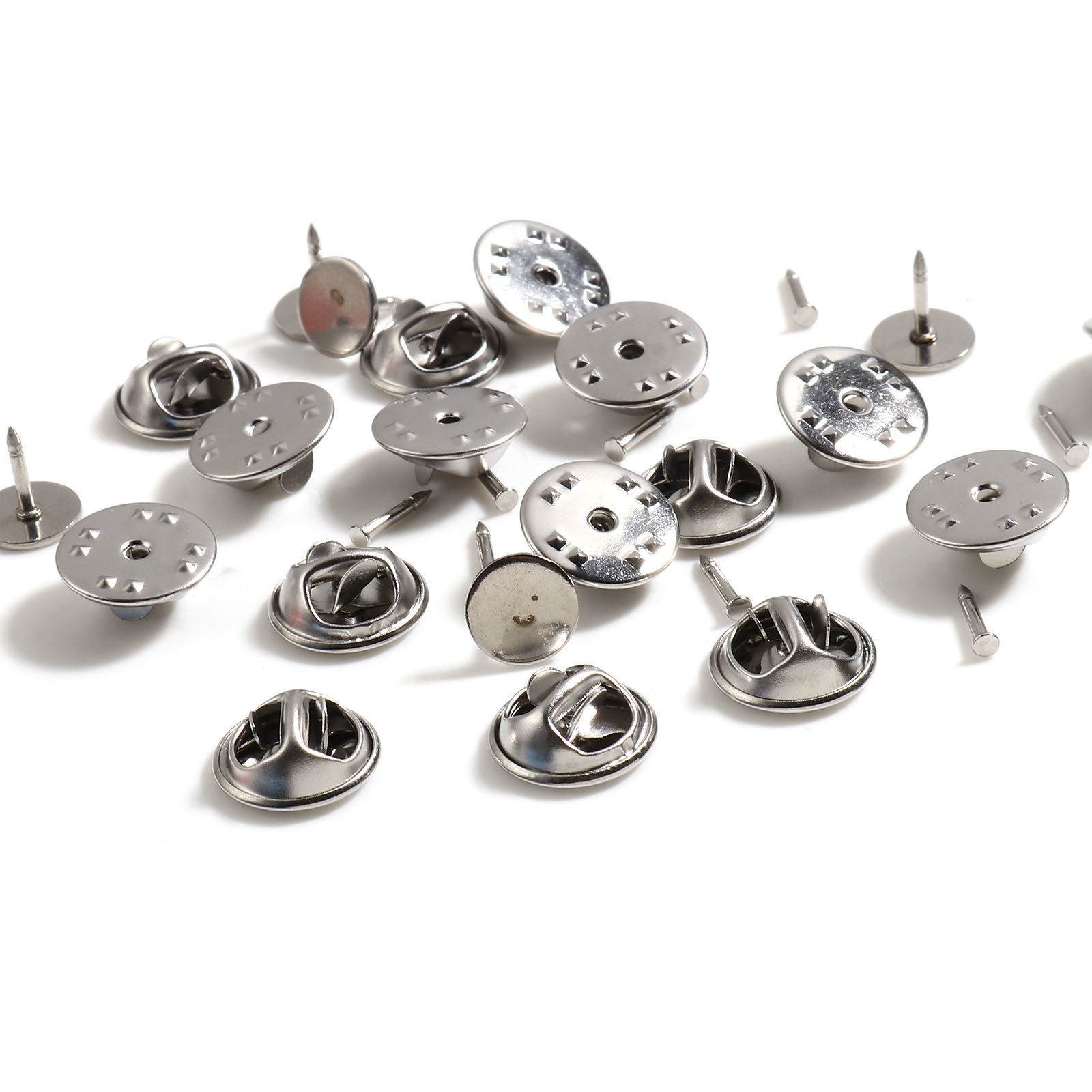 Imagen de Acero Inoxidable Pin Broches Ronda Tono de Plata 10 Juegos