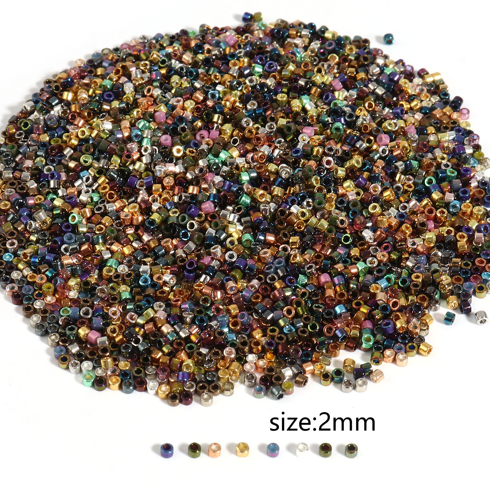 Bild von Glas Rocailles Rocailles Perlen Rund Bunt ca. 2mm D., Loch:ca. 0.7mm, 1 Flasche