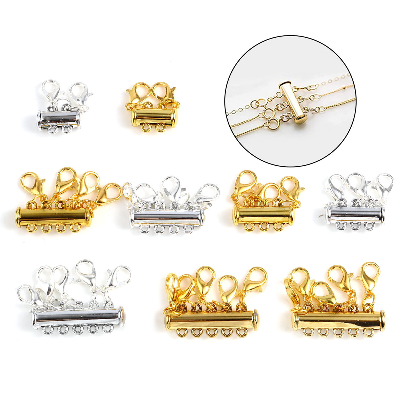 Picture of Zinc Based Alloy Magnetic Layered Slide Lock Clasps For Stackable Multi-layer Necklace Bracelet Tube Multicolor