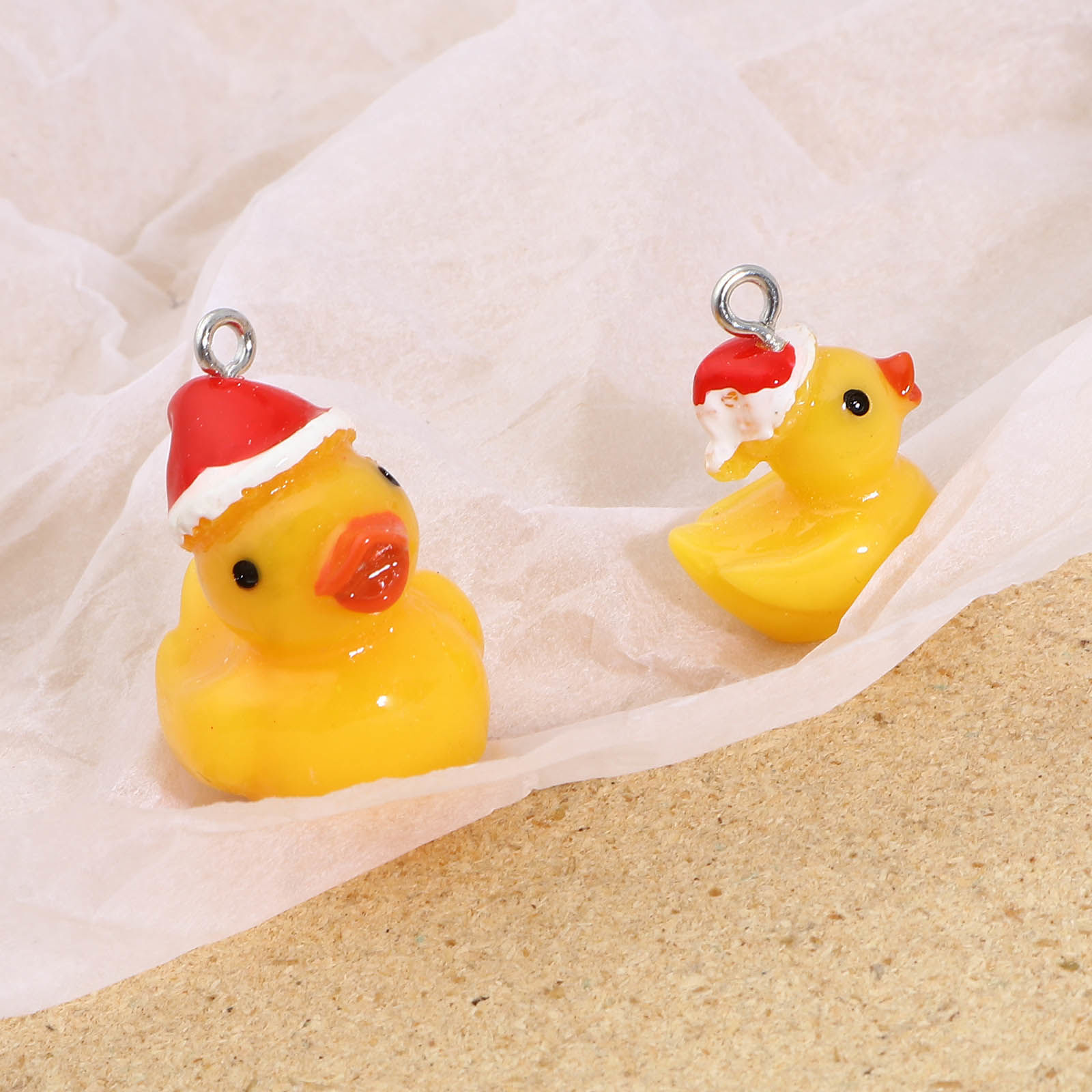 Picture of Resin Charms Duck Animal Christmas Hats Silver Tone Orange 5 PCs