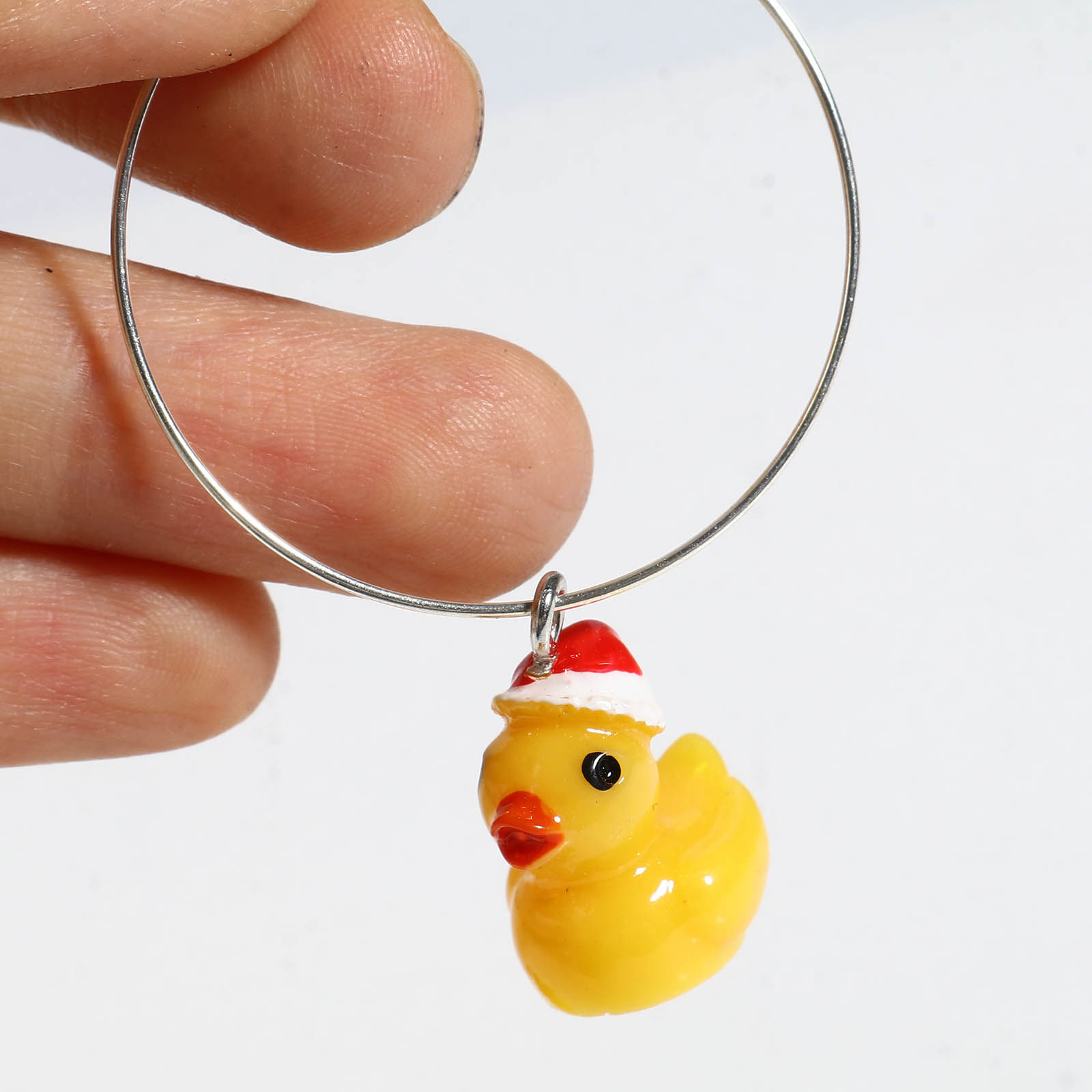 Picture of Resin Charms Duck Animal Christmas Hats Silver Tone Orange 5 PCs