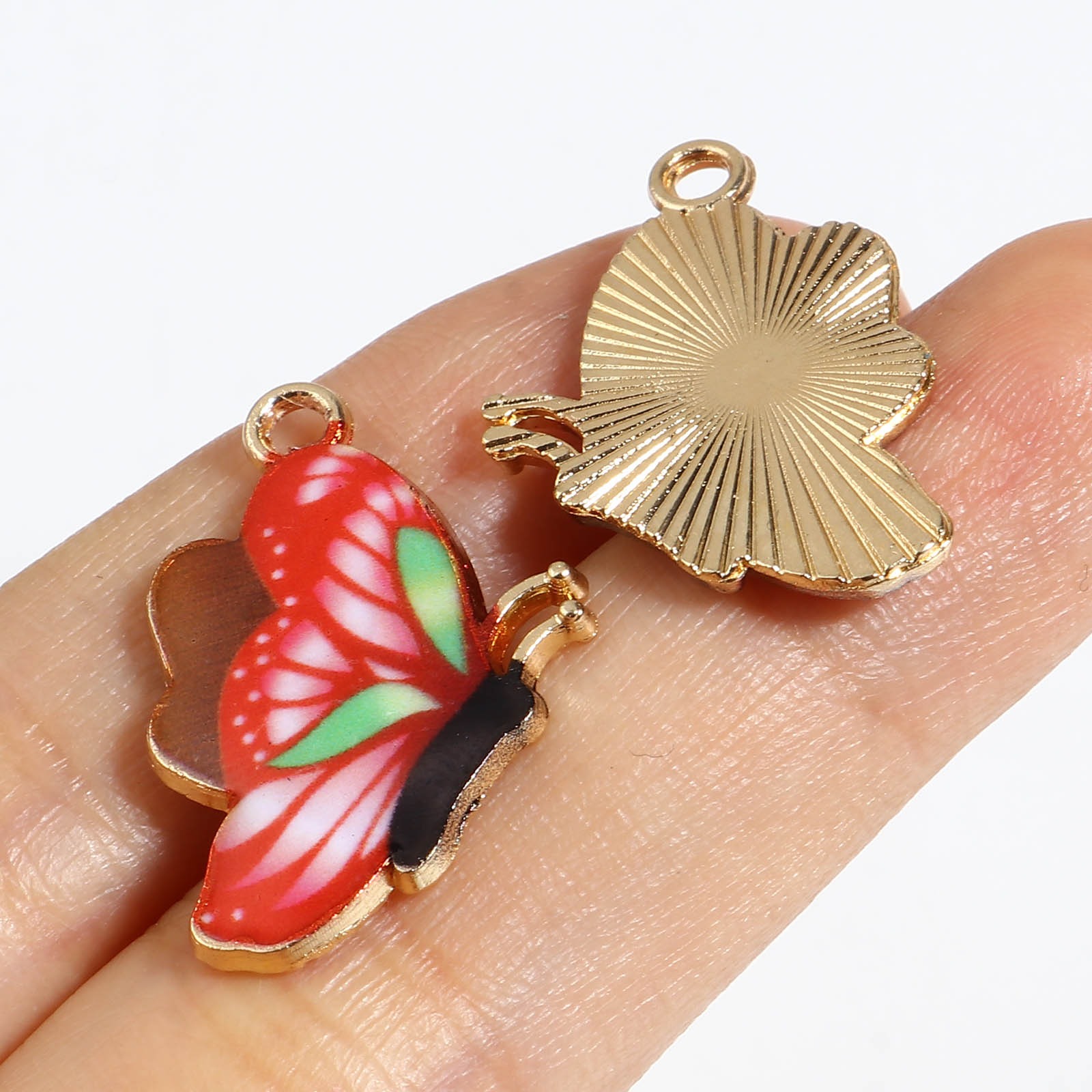 Picture of Zinc Based Alloy Insect Charms Butterfly Animal Gold Plated Multicolor Enamel 10 PCs
