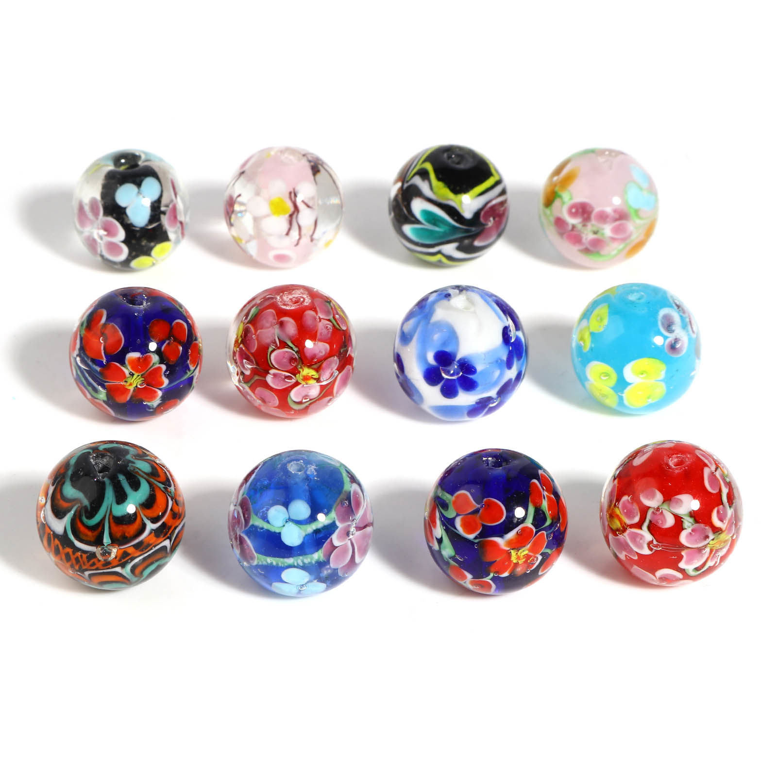 Picture of Lampwork Glass Beads Round Multicolor Flower About 20mm Dia, Hole: Approx 2.1mm, 1 Piece