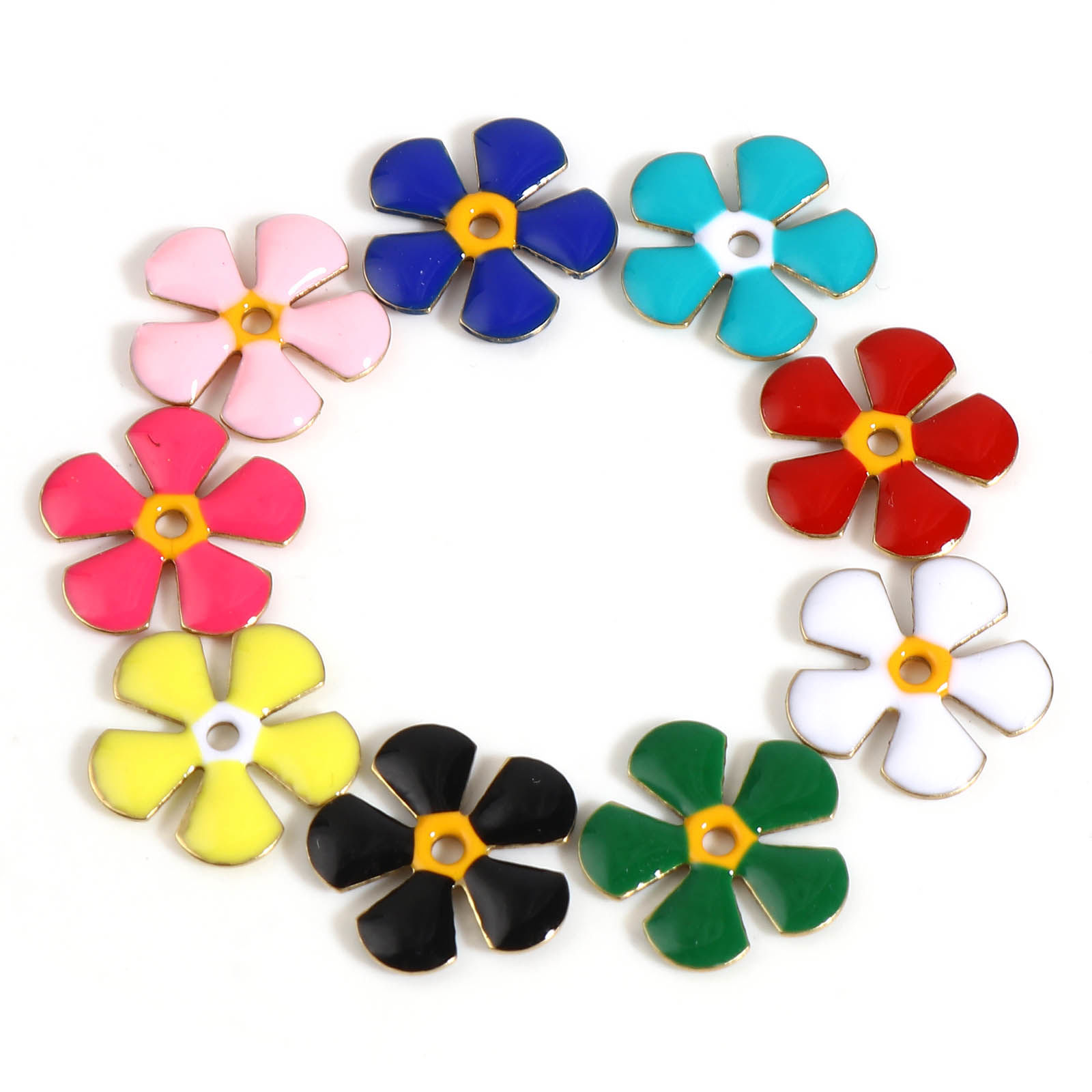 Picture of Brass Enamelled Sequins Spacer Beads Flower Gold Plated Multicolor Enamel About 13mm x 12mm, Hole: Approx 1.5mm, 5 PCs