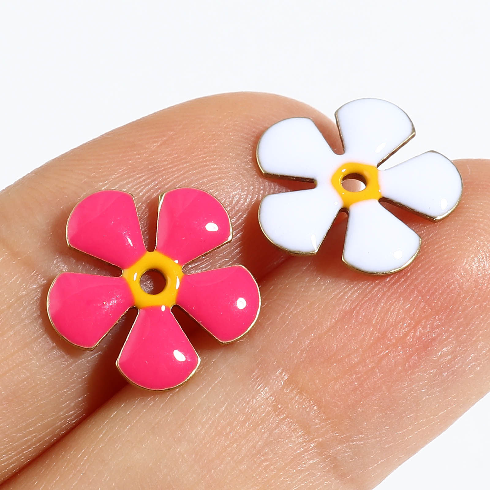 Picture of Brass Enamelled Sequins Spacer Beads Flower Gold Plated Multicolor Enamel About 13mm x 12mm, Hole: Approx 1.5mm, 5 PCs