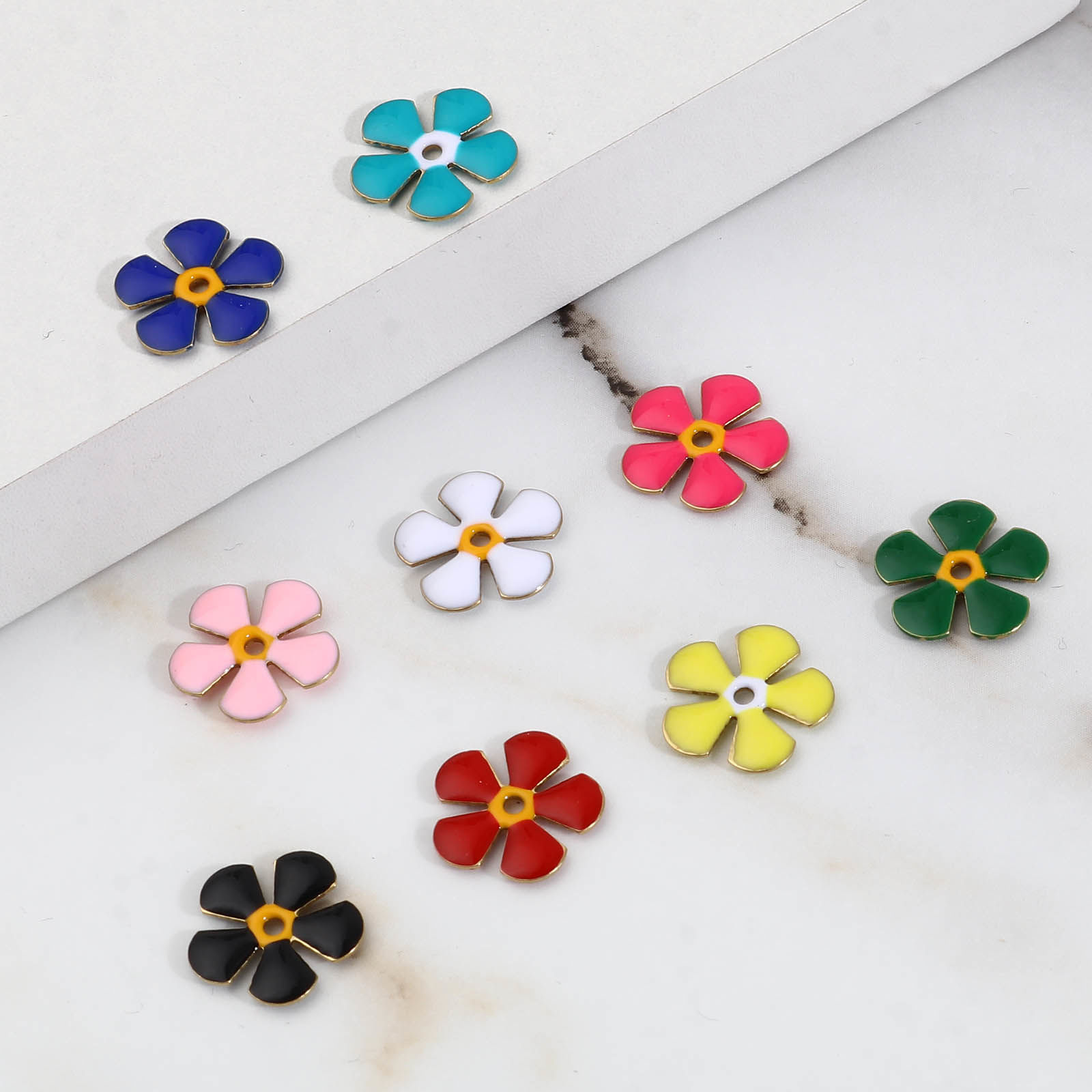 Picture of Brass Enamelled Sequins Spacer Beads Flower Gold Plated Multicolor Enamel About 13mm x 12mm, Hole: Approx 1.5mm, 5 PCs
