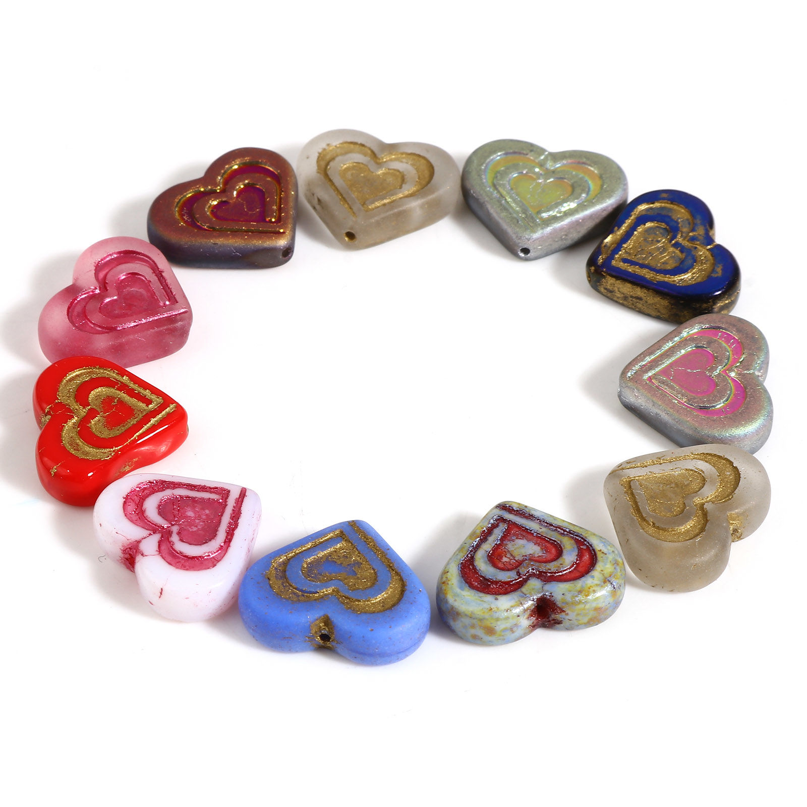 Imagen de Vidrio día de San Valentín Cuentas Checas Multicolor Corazón 17mm x 14mm, Agujero: Aprox 1mm, 2 Unidades
