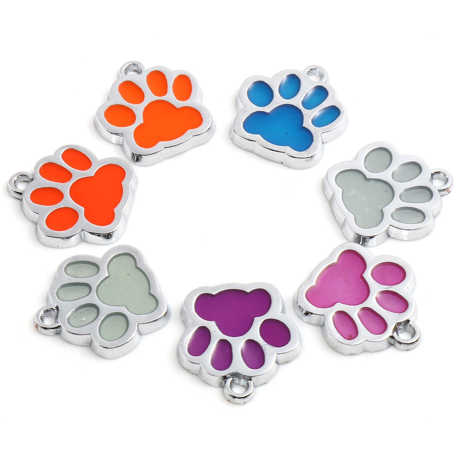 Picture of Zinc Based Alloy Pet Memorial Charms Paw Claw Silver Tone Multicolor Glow In The Dark Luminous 18mm x 17mm, 10 PCs