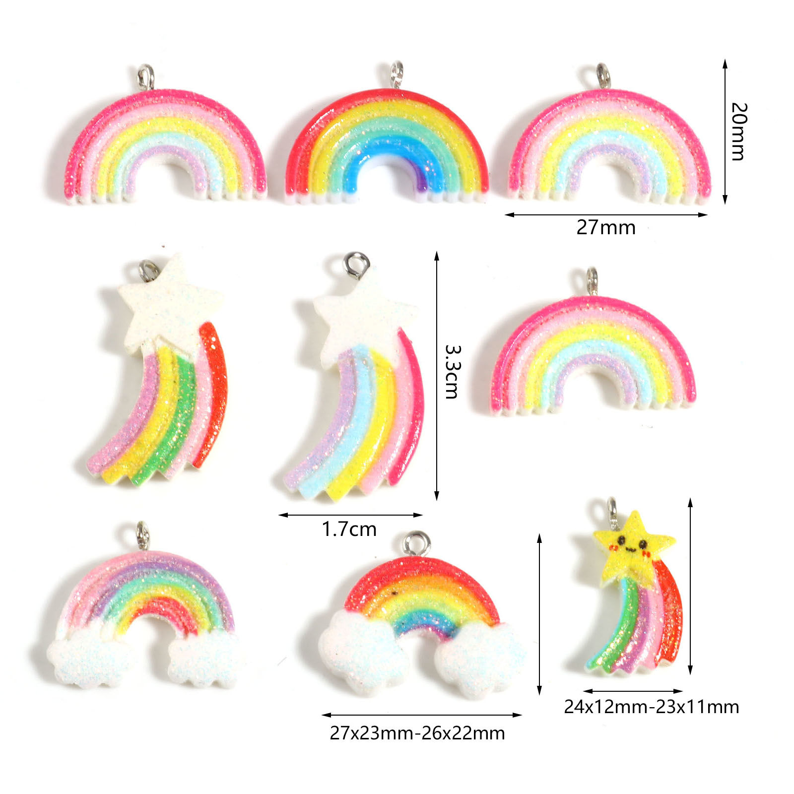 Picture of Resin Weather Collection Charms Rainbow Silver Tone Multicolor Glitter 10 PCs