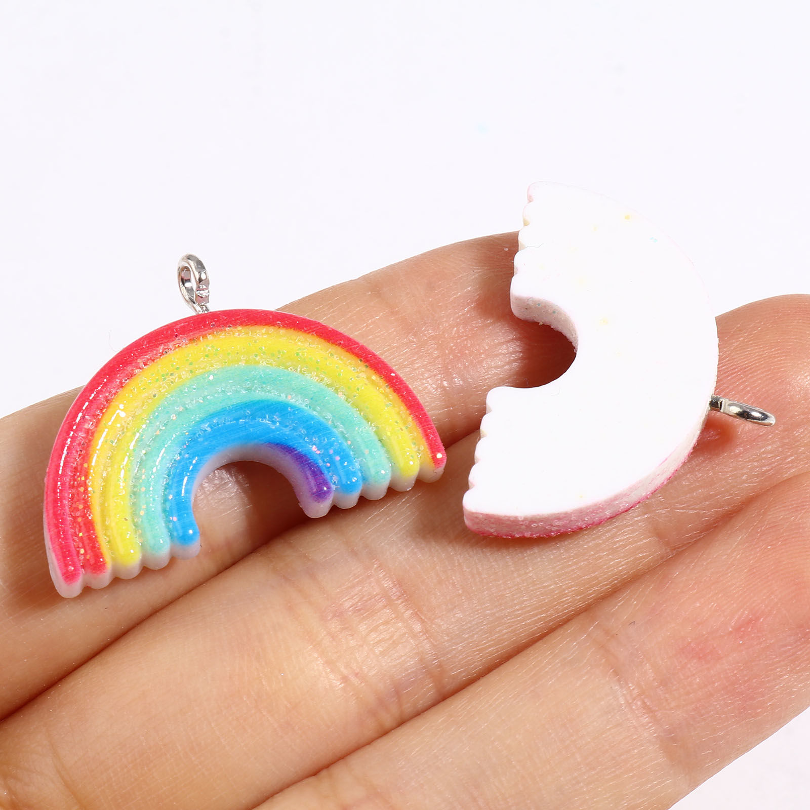 Picture of Resin Weather Collection Charms Rainbow Silver Tone Multicolor Glitter 10 PCs