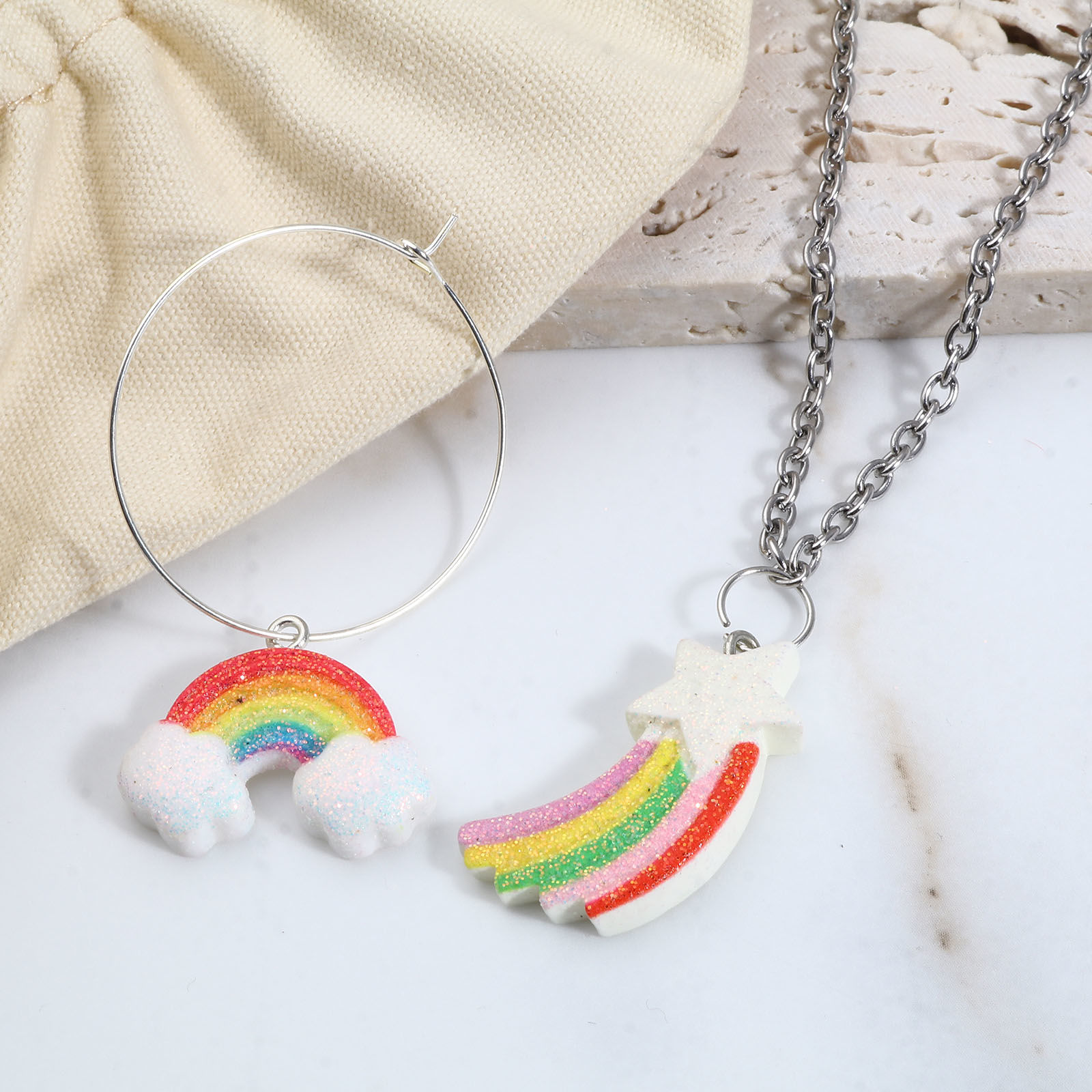 Picture of Resin Weather Collection Charms Rainbow Silver Tone Multicolor Glitter 10 PCs