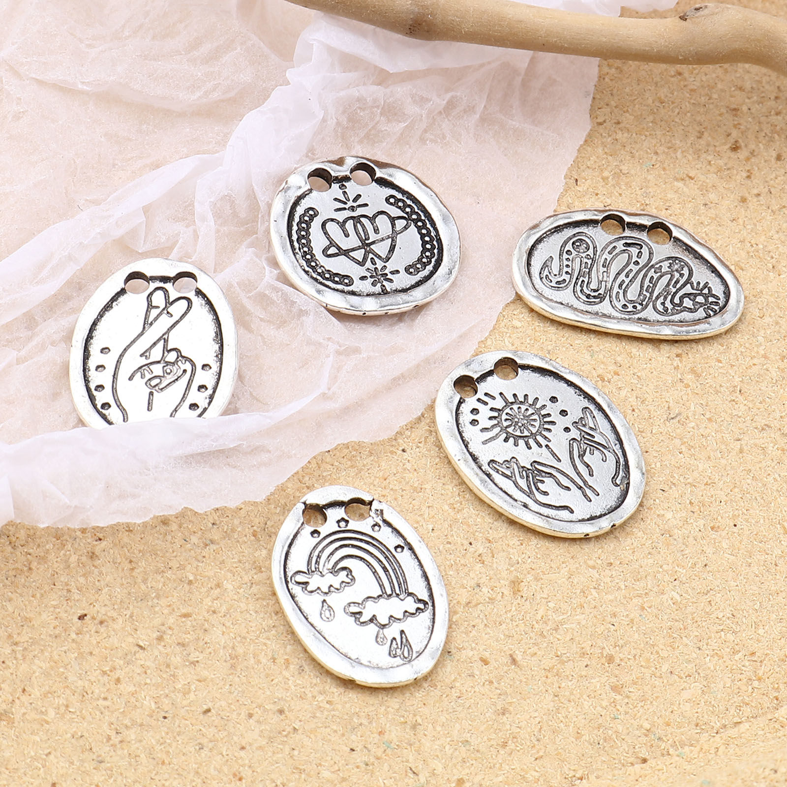 Imagen de Zamak Colección Meteorológica Colgantes Charms Óvalo Plata Antigua Arco Iris 10 Unidades