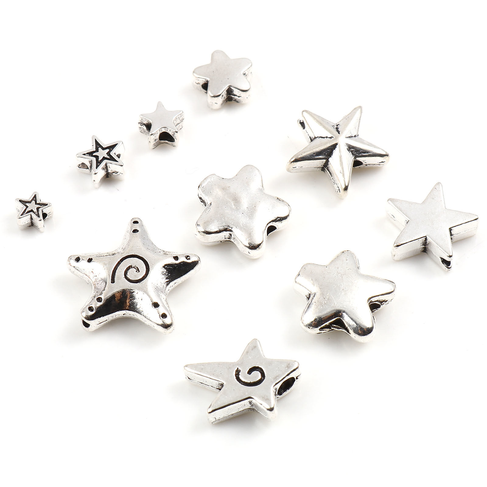 Picture of Zinc Based Alloy Galaxy Spacer Beads Star Antique Silver Color 50 PCs