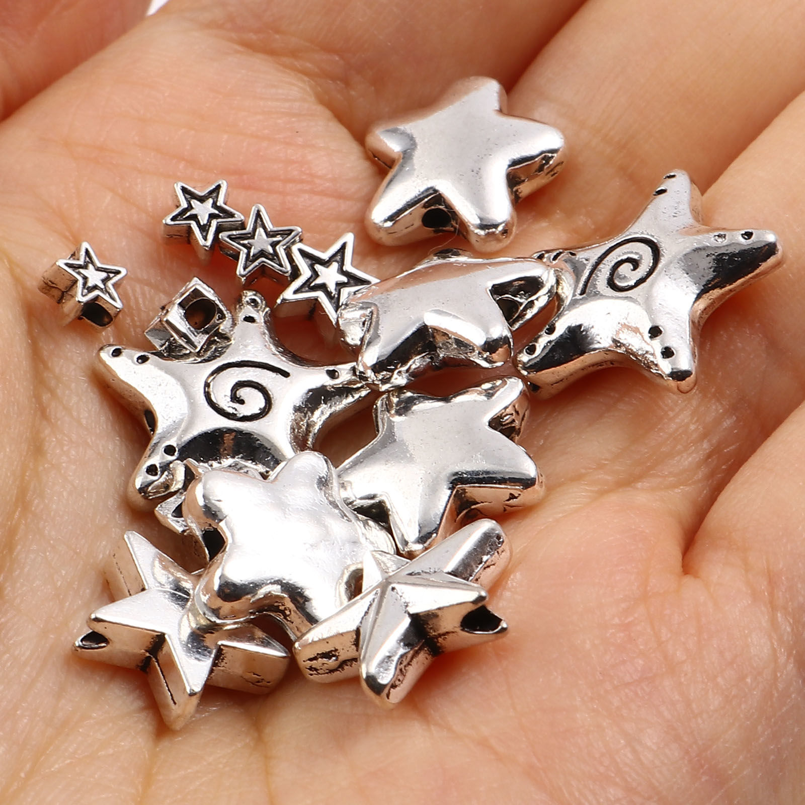 Picture of Zinc Based Alloy Galaxy Spacer Beads Star Antique Silver Color 50 PCs