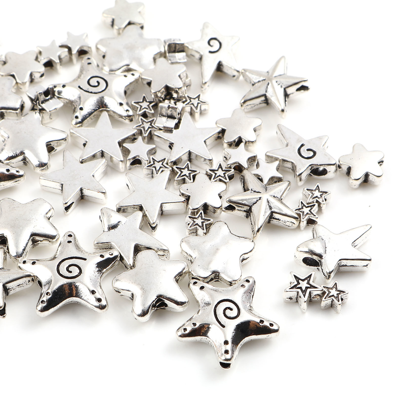 Picture of Zinc Based Alloy Galaxy Spacer Beads Star Antique Silver Color 50 PCs