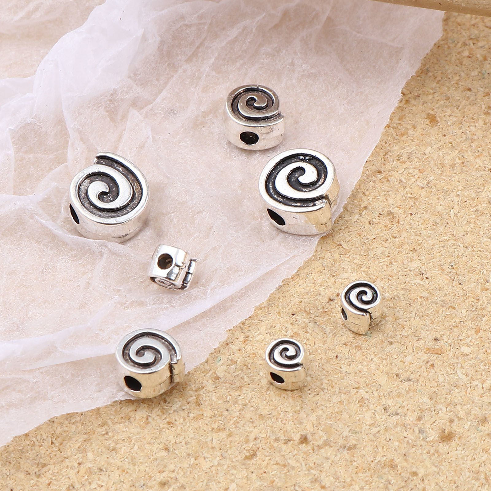 Picture of Zinc Based Alloy Spacer Beads Round Antique Silver Color Swirl 200 PCs