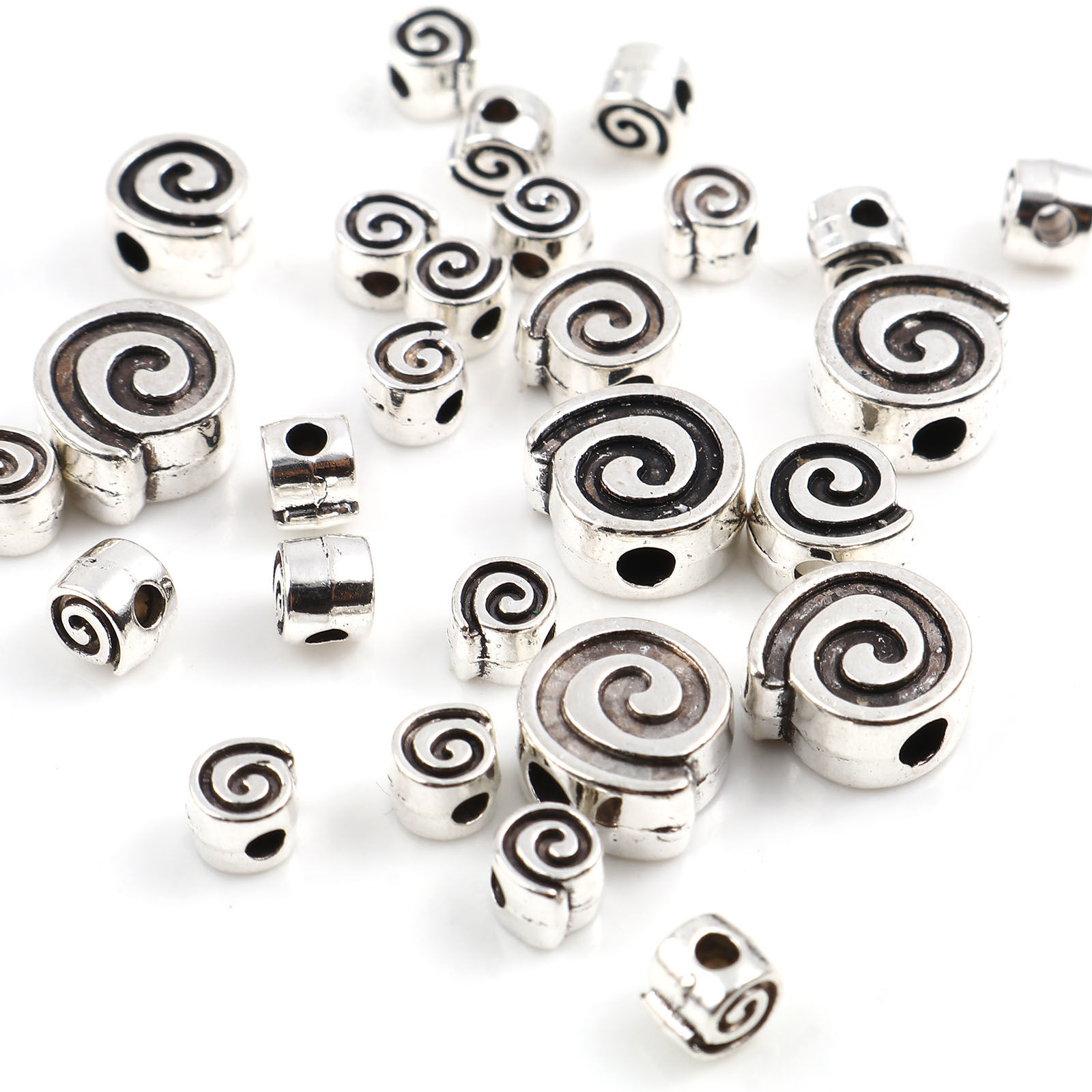 Picture of Zinc Based Alloy Spacer Beads Round Antique Silver Color Swirl 200 PCs