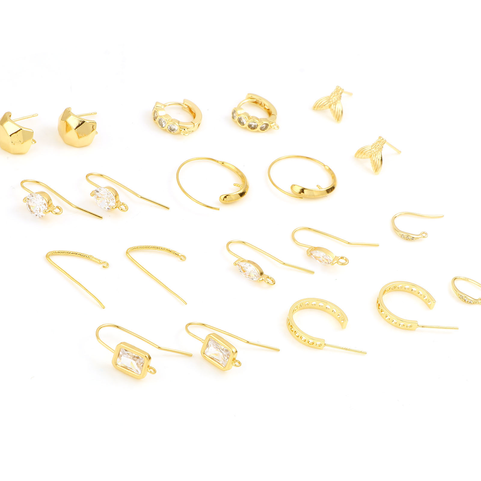 Picture of Brass Ear Wire Hooks Earring 18K Real Gold Plated W/ Loop Post/ Wire Size: (21 gauge), 2 PCs